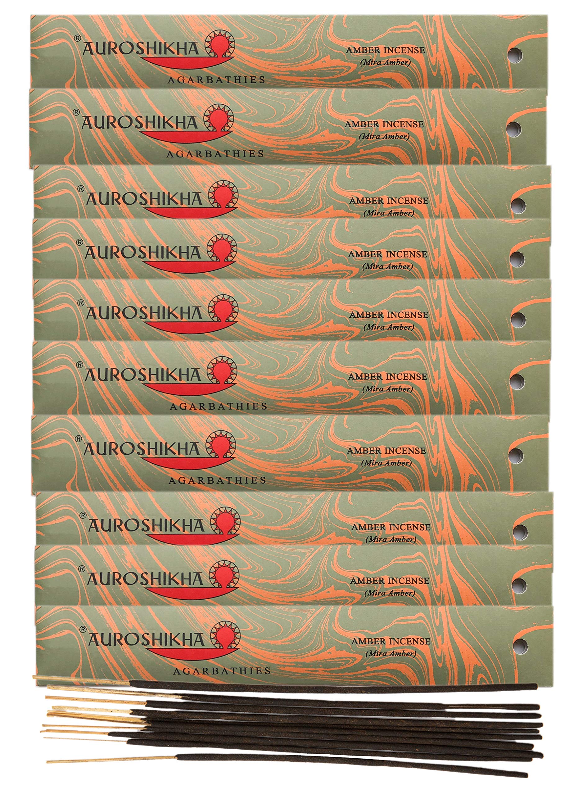 (Paquete de 10) Incienso de ámbar Auroshikha, 10 varillas