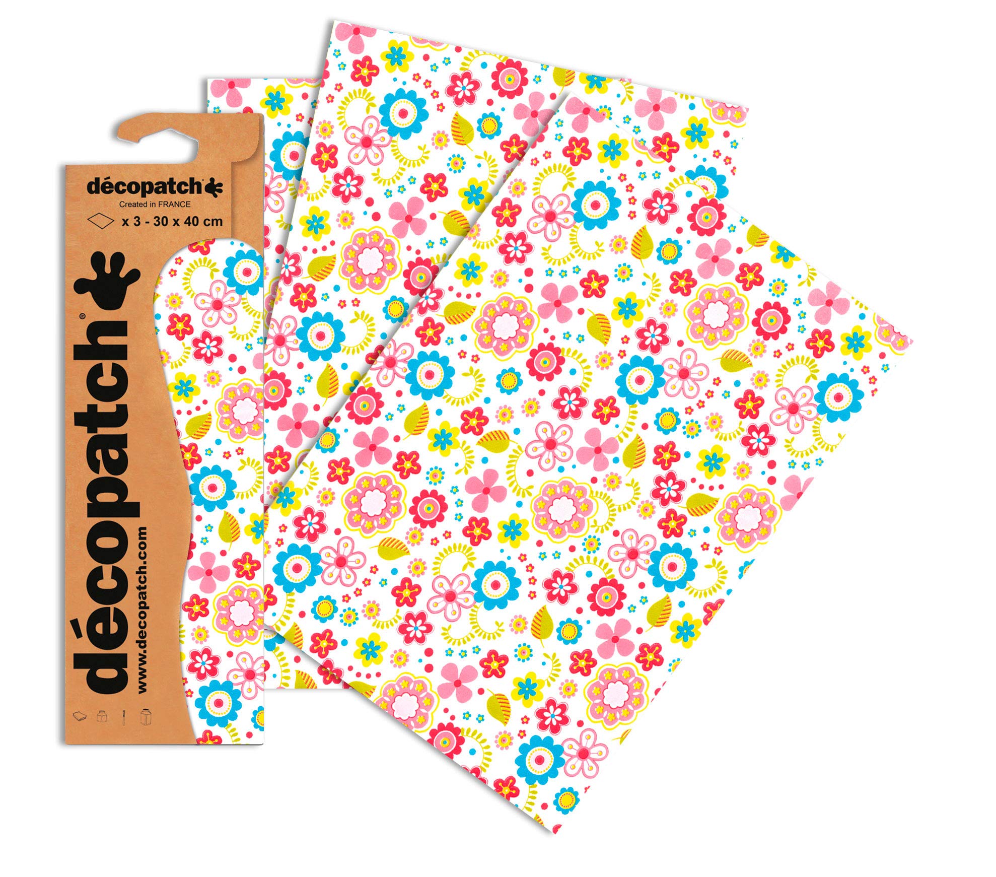Decopatch Papers - Pack of 3 sheets - 11 3/4 x 15 3/4 - Playful Flowers