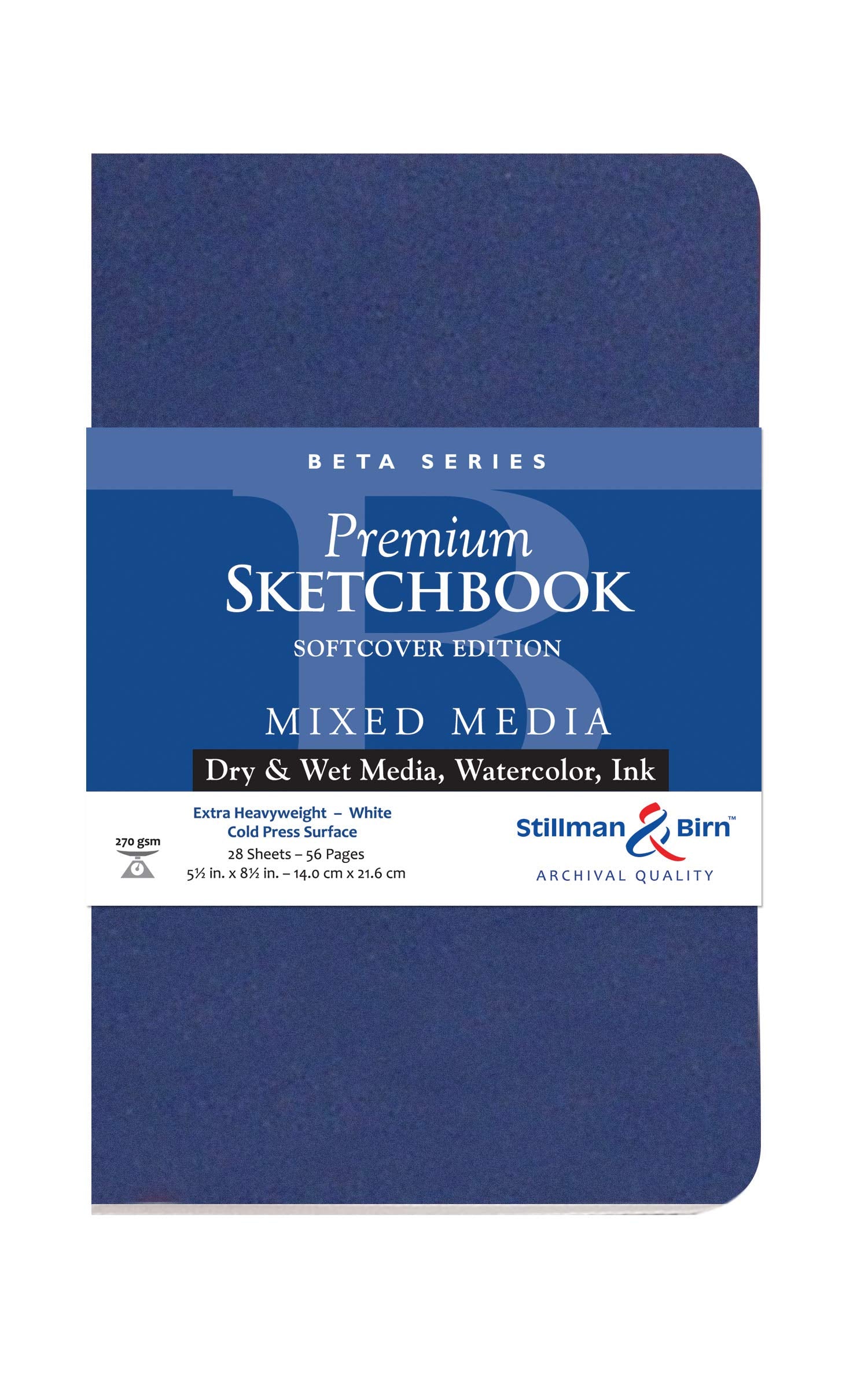 Cuaderno de bocetos de tapa blanda de la serie Beta de Stillman & Birn, formato vertical de 5 x 8 pulgadas, papel blanco de 270 g/m²
