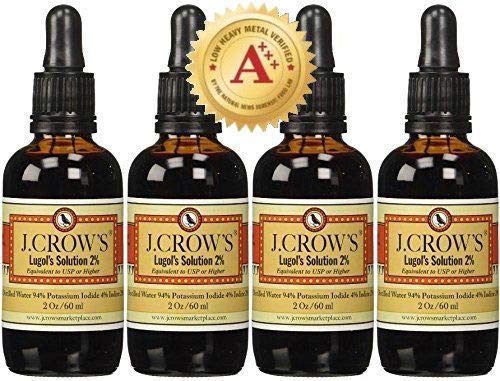 J.CROW'S Lugol's Solution of Iodine 2% 2 oz Four Pack (4 Bottles