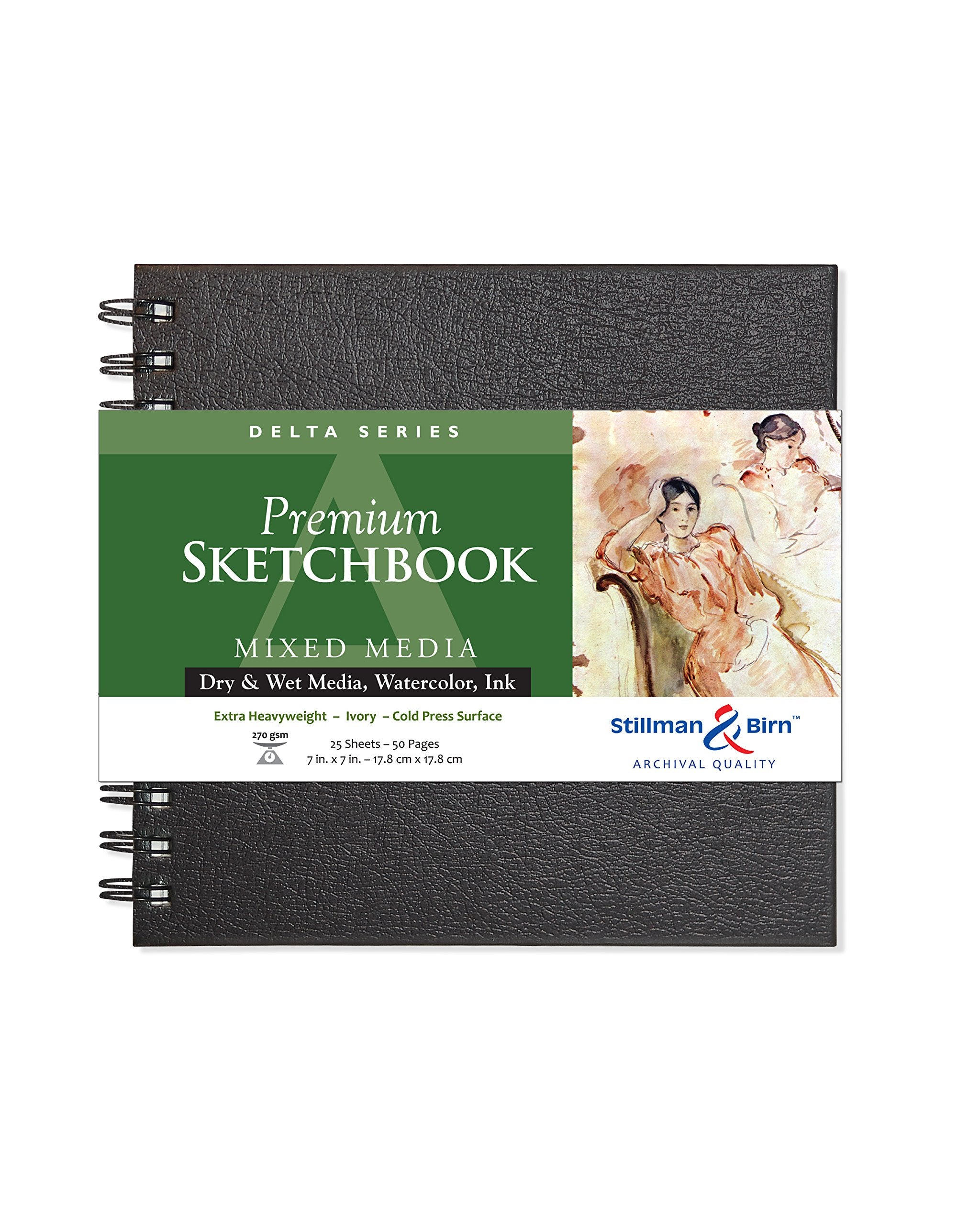 Serie Delta de Stillman & Birn: cuaderno de bocetos encuadernado con alambre, cuadrado, 7 x 7, papel marfil de 270 g/m²