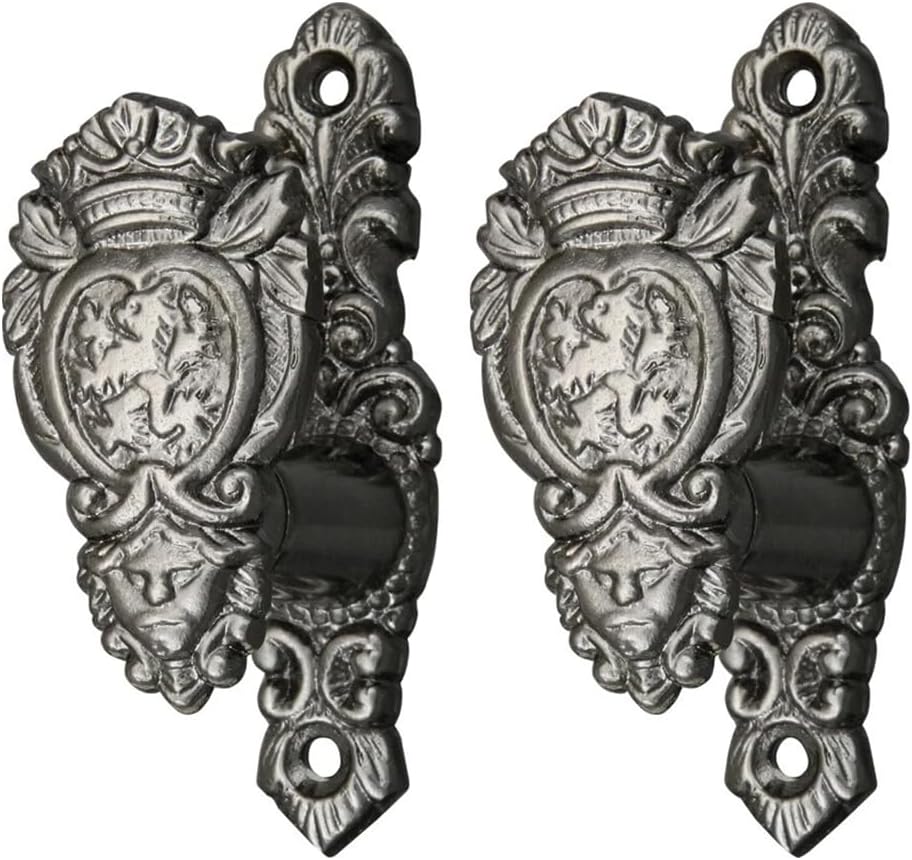 SZCO Antique Nickel Silver Rampant Lion Sword Wall Hangers, Cast Metal, Set of 2