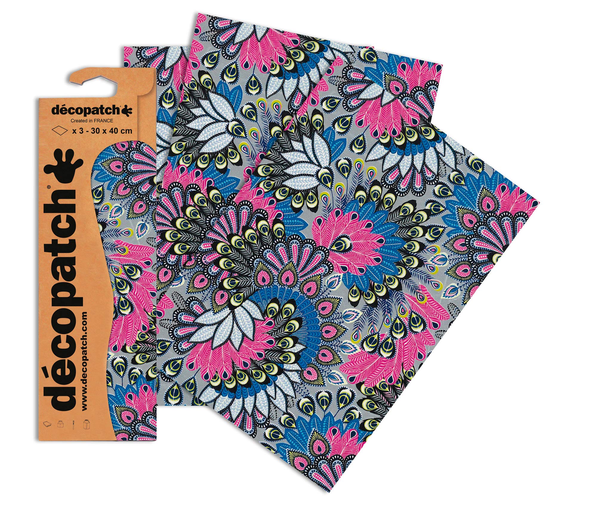 Decopatch Papers - Pack of 3 sheets - 11 3/4 x 15 3/4 - Blue Peacock