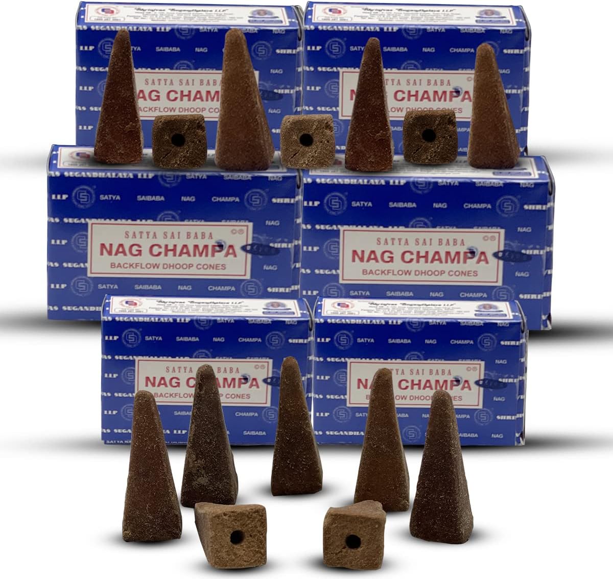 Satya Nag Champa Backflow Dhoop Incense Cones, 120 Cone Bulk Box