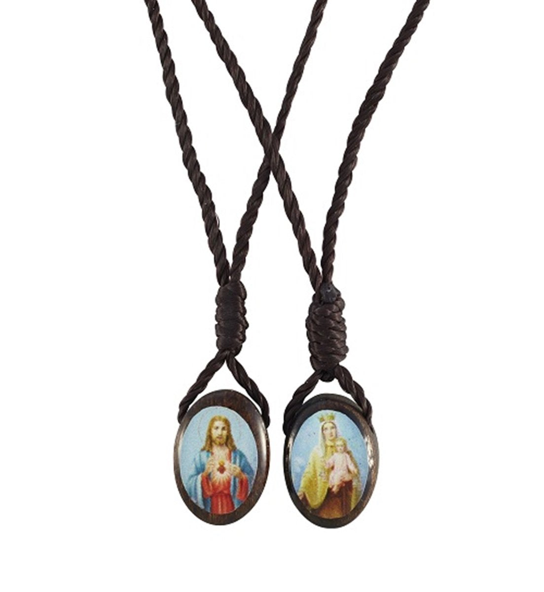 Sacred Heart of Jesus with Our Lady Mt Carmel Catholic Wood Scapular, 5/8 Inch