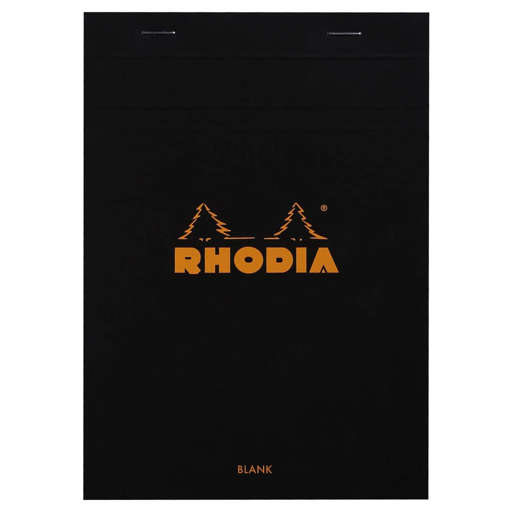 Bloc de notas Rhodia con grapas, en blanco, 80 hojas, 6 x 8 1/4, tapa negra