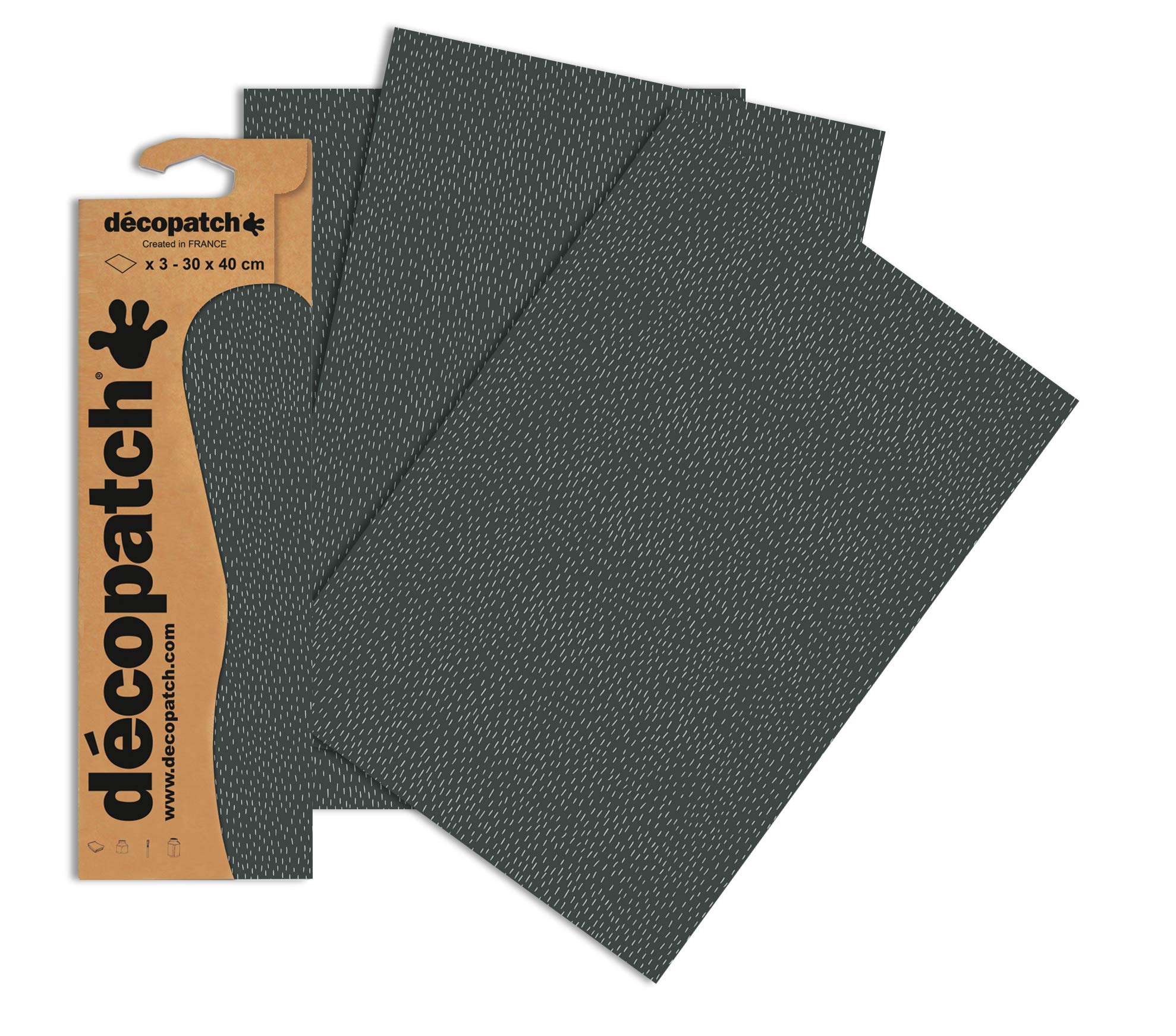 Decopatch Papers - Pack of 3 sheets - 11 3/4 x 15 3/4 - Grey Rain