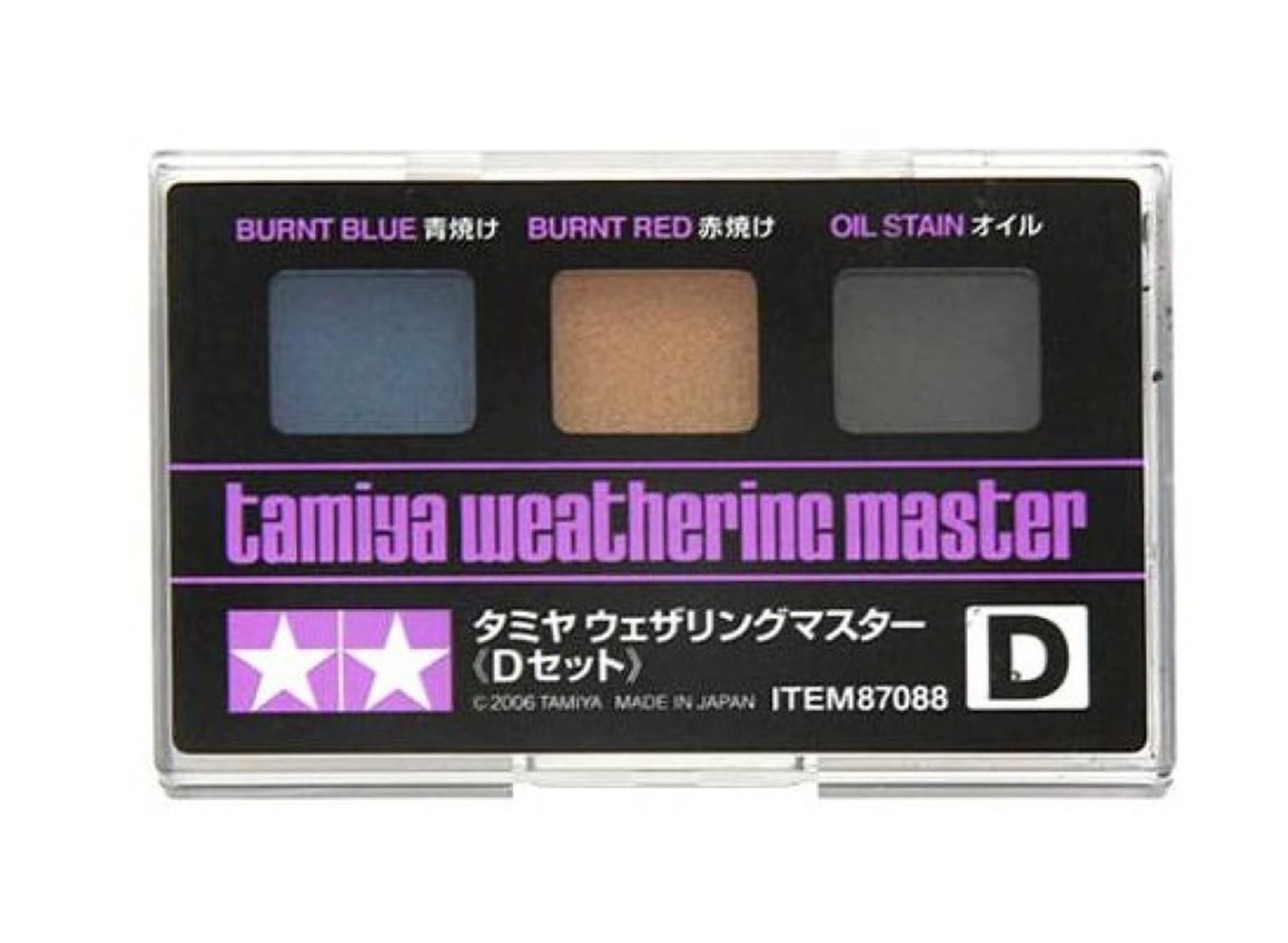 Tamiya Weathering Master Pigment D Set - Teinture bleu brûlé / rouge brûlé / huile