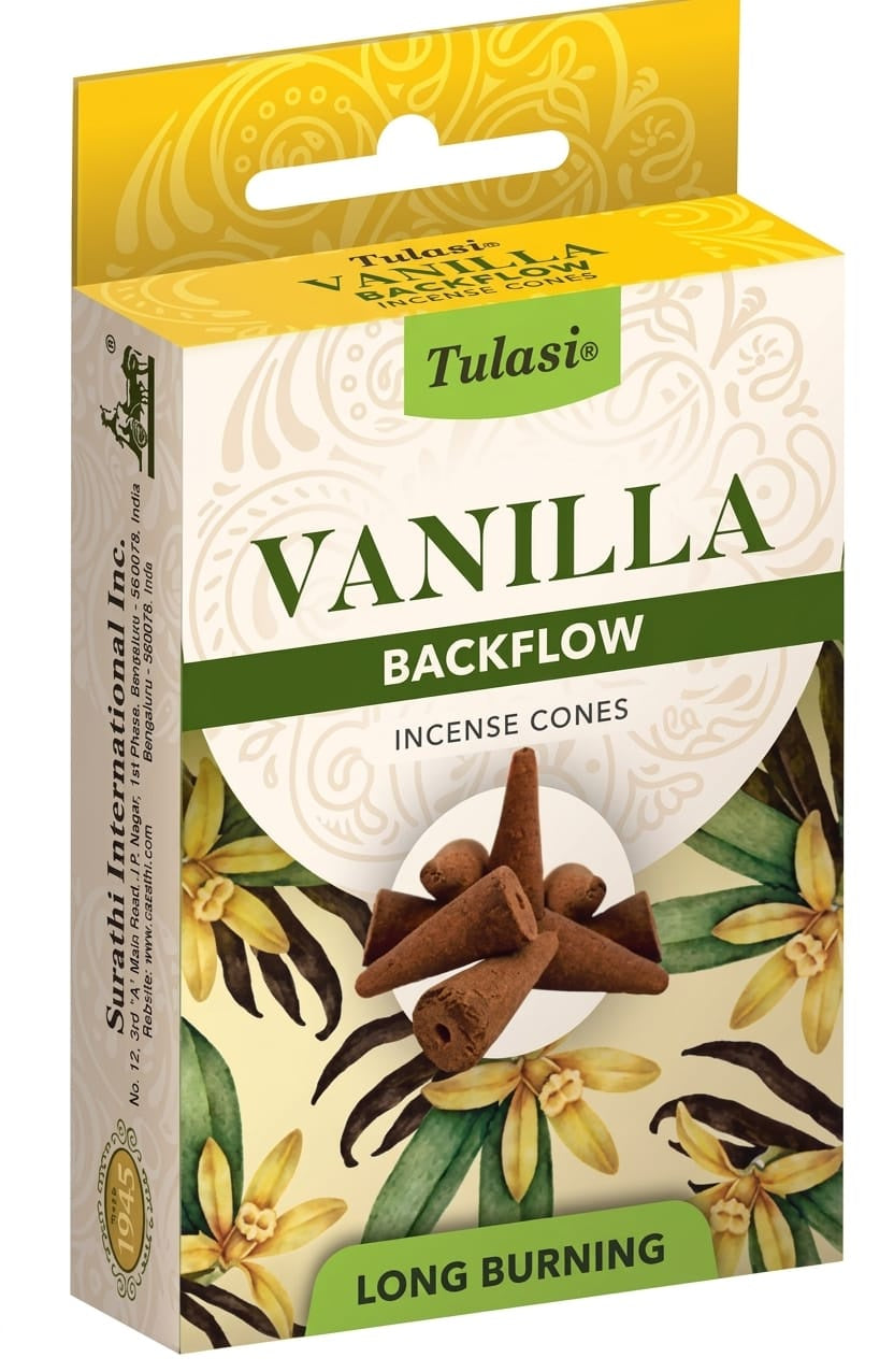 Tulasi Backflow Incense Cones, Vanilla - 10 Count Pack
