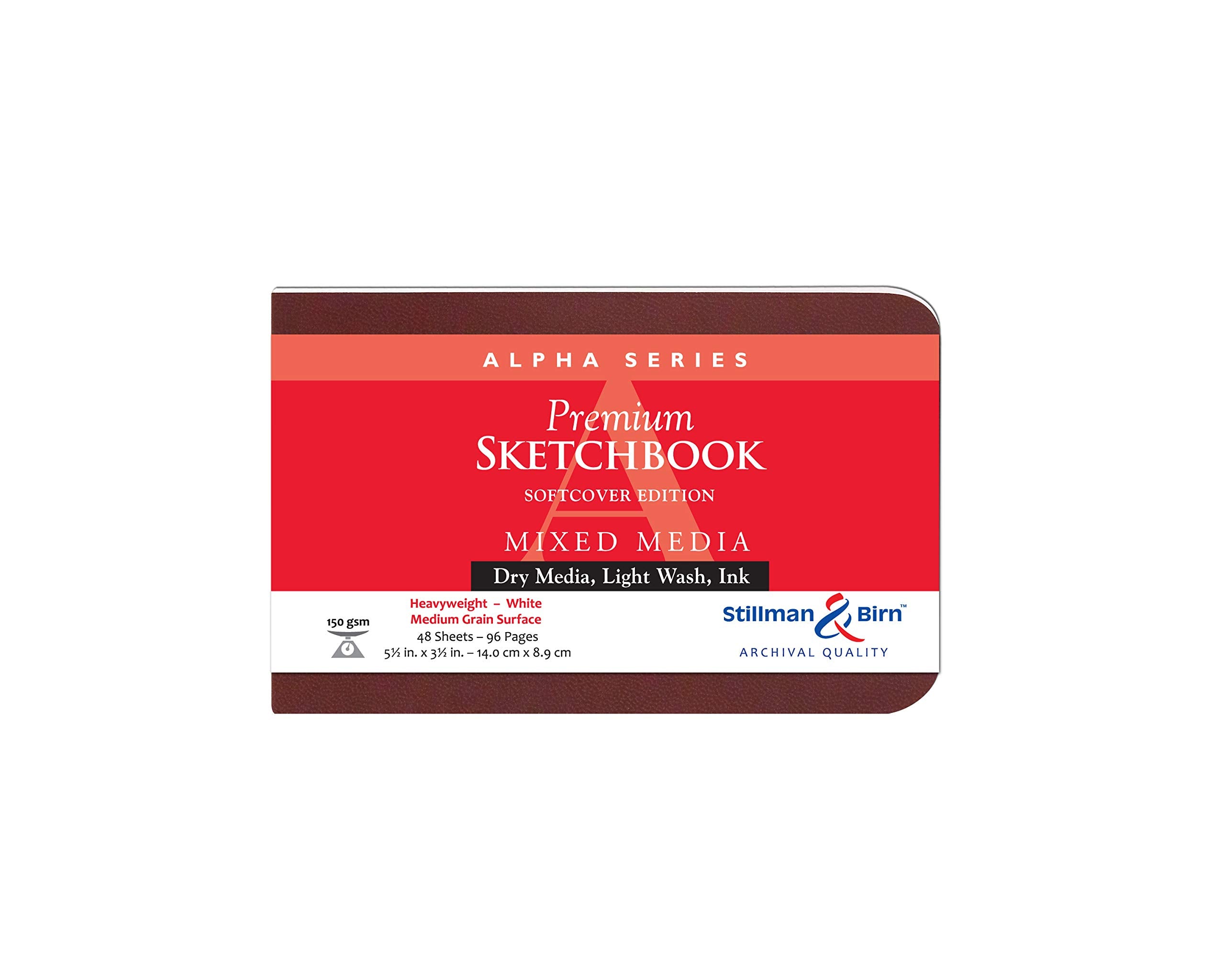 Cuaderno de bocetos de tapa blanda de la serie Alpha de Stillman & Birn, formato horizontal, 5 x 3, papel blanco de 150 g/m²