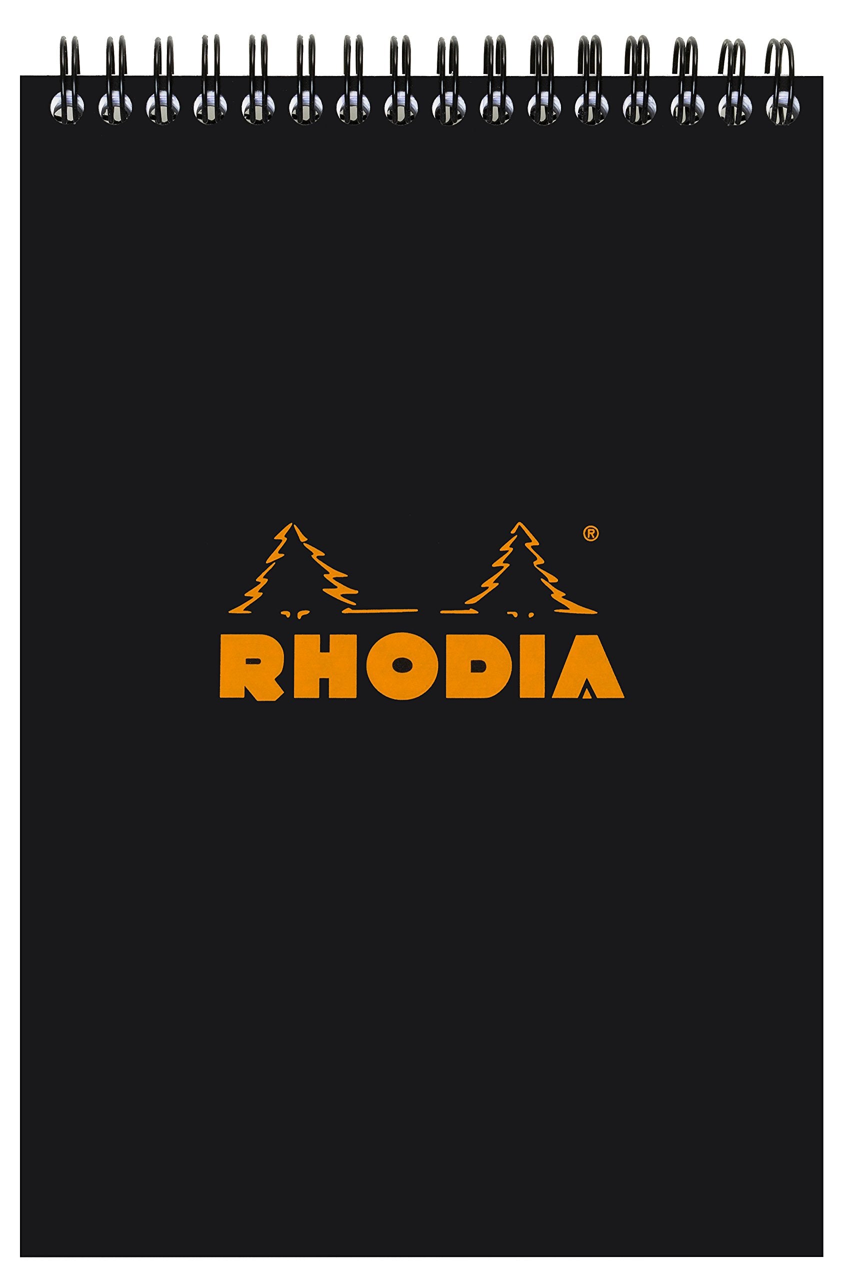 Bloc-notes à spirale Rhodia - Graph 80 feuilles - 6 x 8 1/4 - Couverture noire