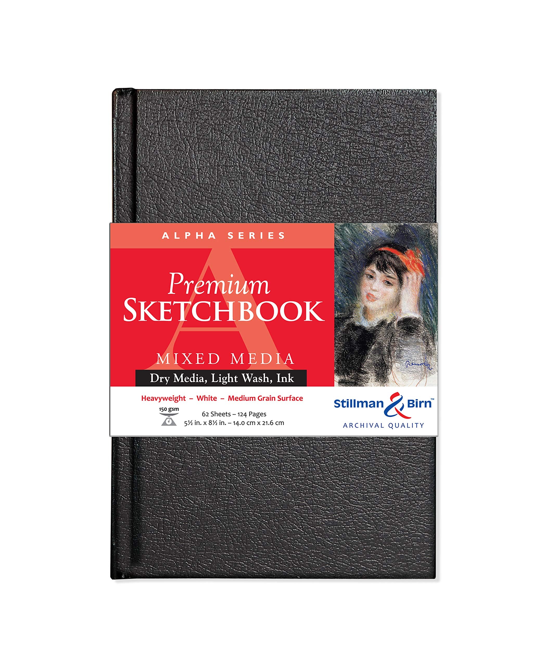 Cuaderno de bocetos de tapa dura de la serie Alpha de Stillman & Birn, formato vertical de 5 x 8 pulgadas, papel blanco de 150 g/m²
