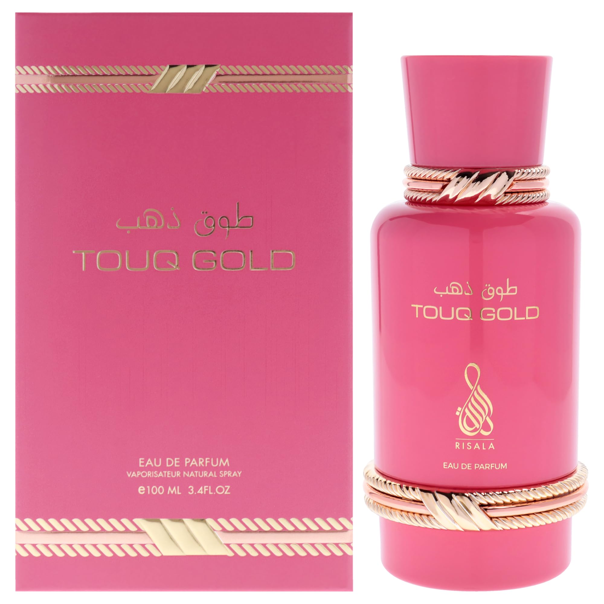 Risala Touq Gold Eau de Parfum for Women, Sweet Citrus Floral Gourmand Fragrance with Raspberry Marshmallow and Musk, 3.4 oz Spray