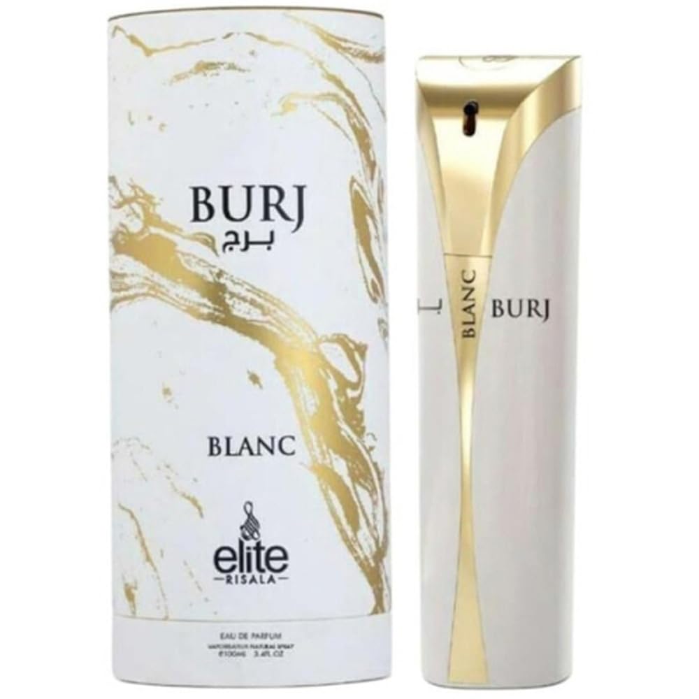 Risala Elite Burj Blanc Eau de Parfum Unisex, Floral Woody Musk Fragrance with Powdery White Florals and Musk, 3.4 oz Spray