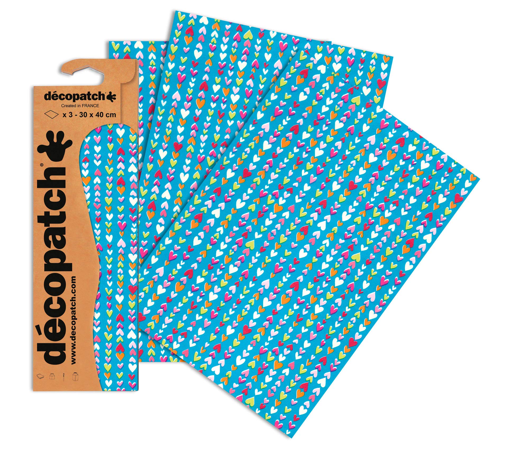 Decopatch Papers - Pack of 3 sheets - 11 3/4 x 15 3/4 - Candy Hearts