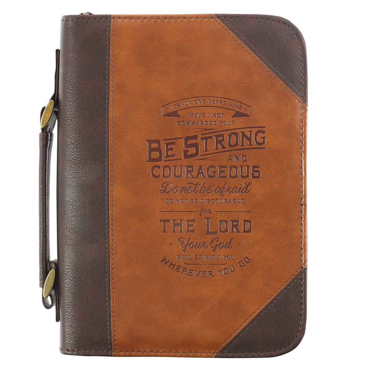 Couverture de Bible classique Christian Art Gifts Soyez fort et courageux Josué 1:9 Similicuir, Saddle Tan/Marron, Medium