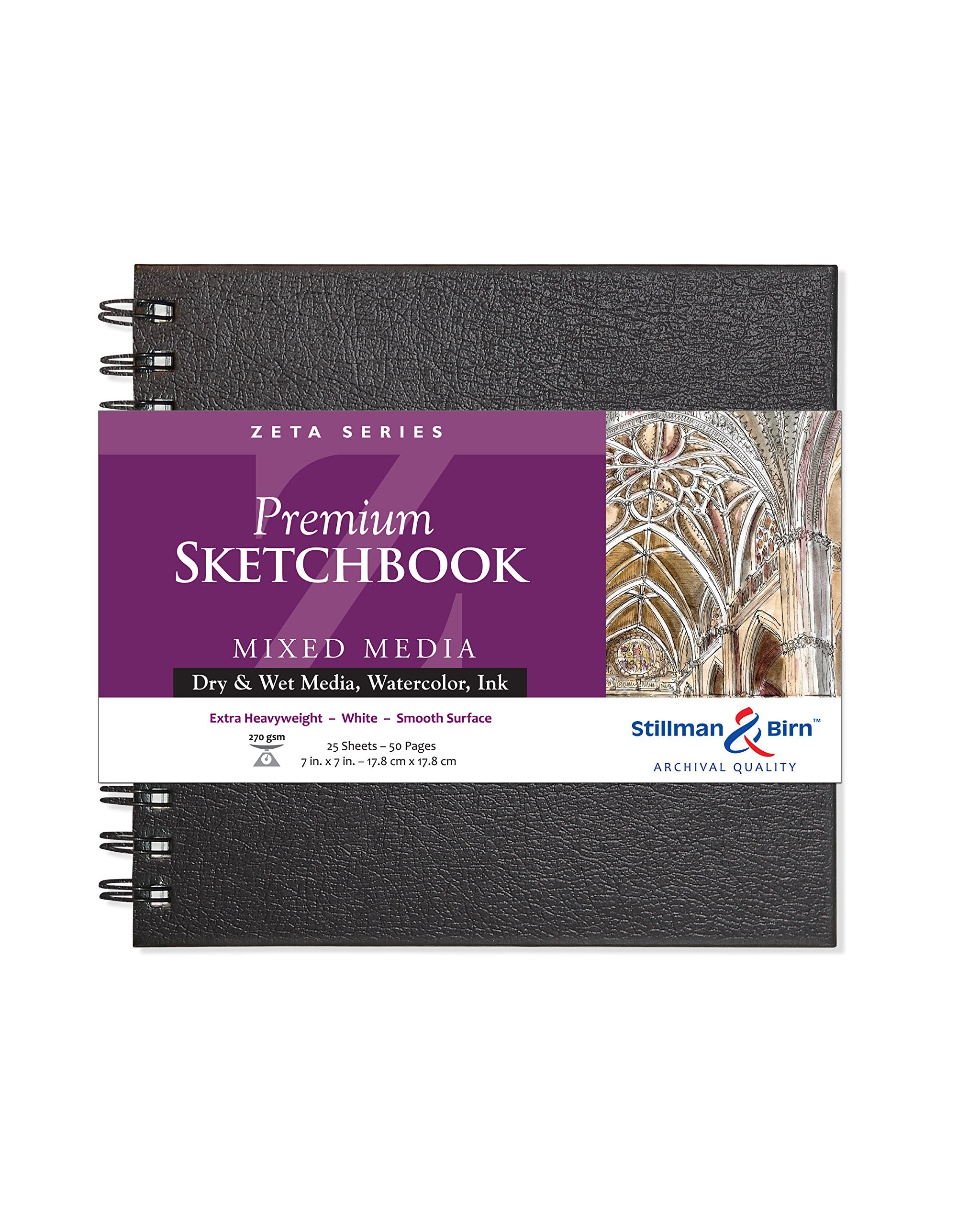 Cuaderno de bocetos de espiral de la serie Zeta de Stillman & Birn, cuadrado, 7 x 7, papel blanco de 270 g/m²