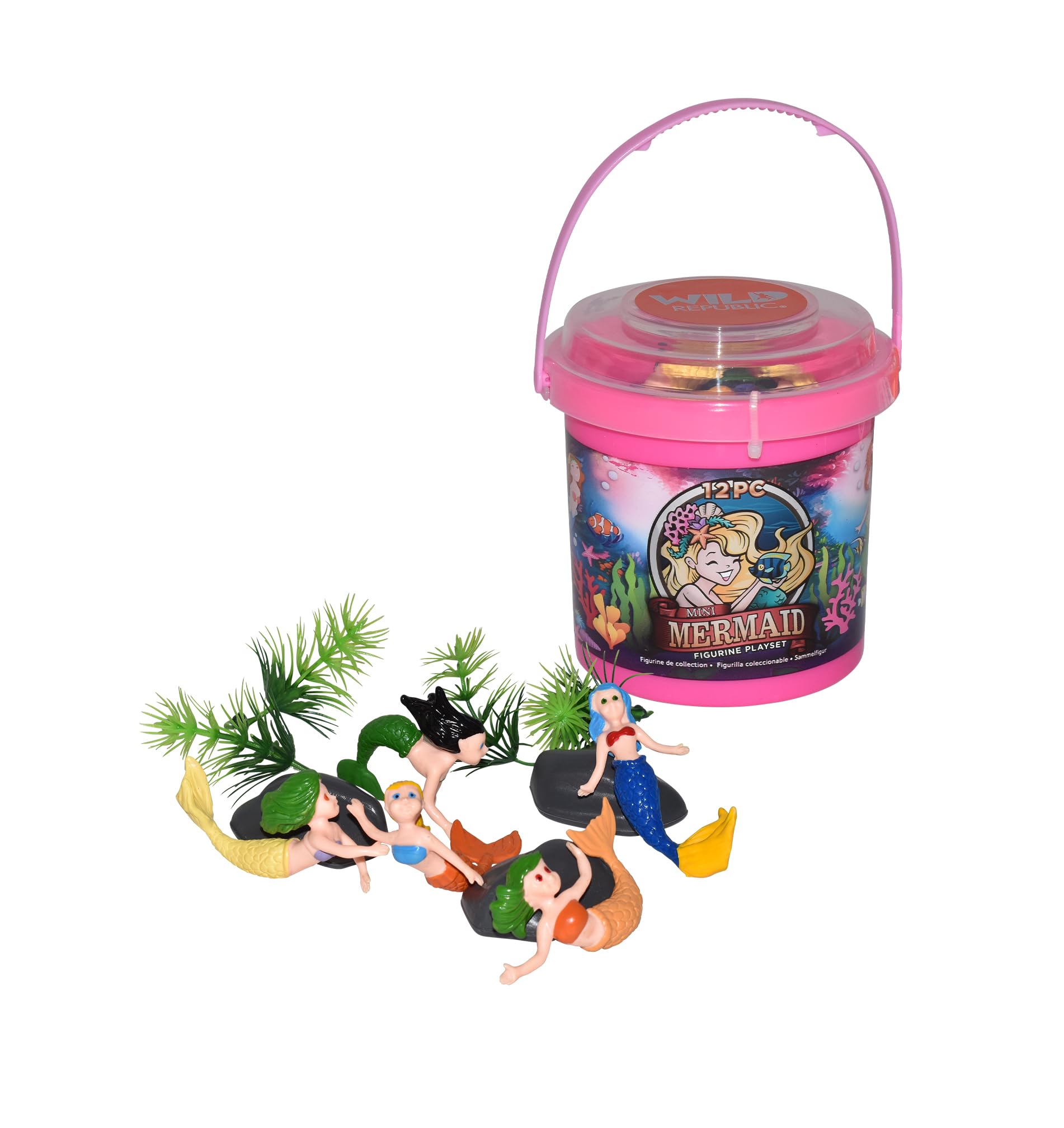 Wild Republic Mermaid Figurines Bucket, 12-Piece Mermaid Toy Set for Kids