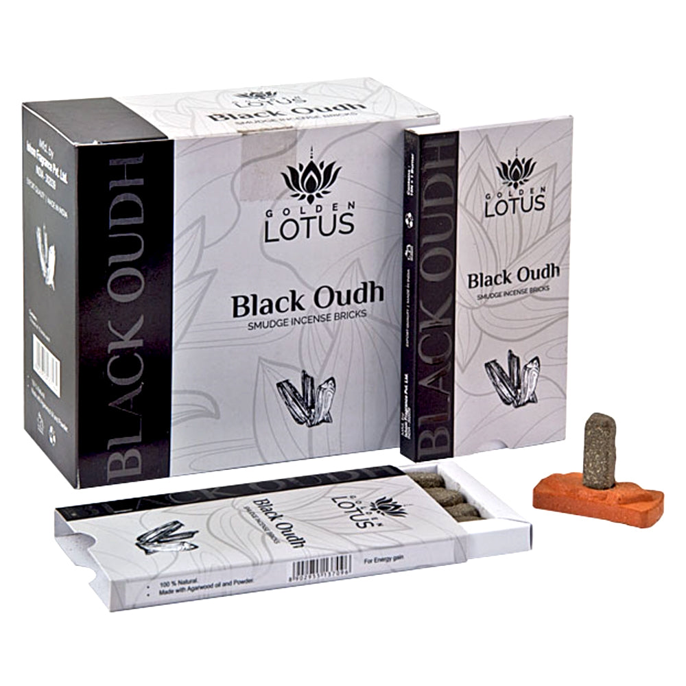 Ladrillos de incienso natural Golden Lotus Smudge, caja a granel de 180 ladrillos - Oudh negro