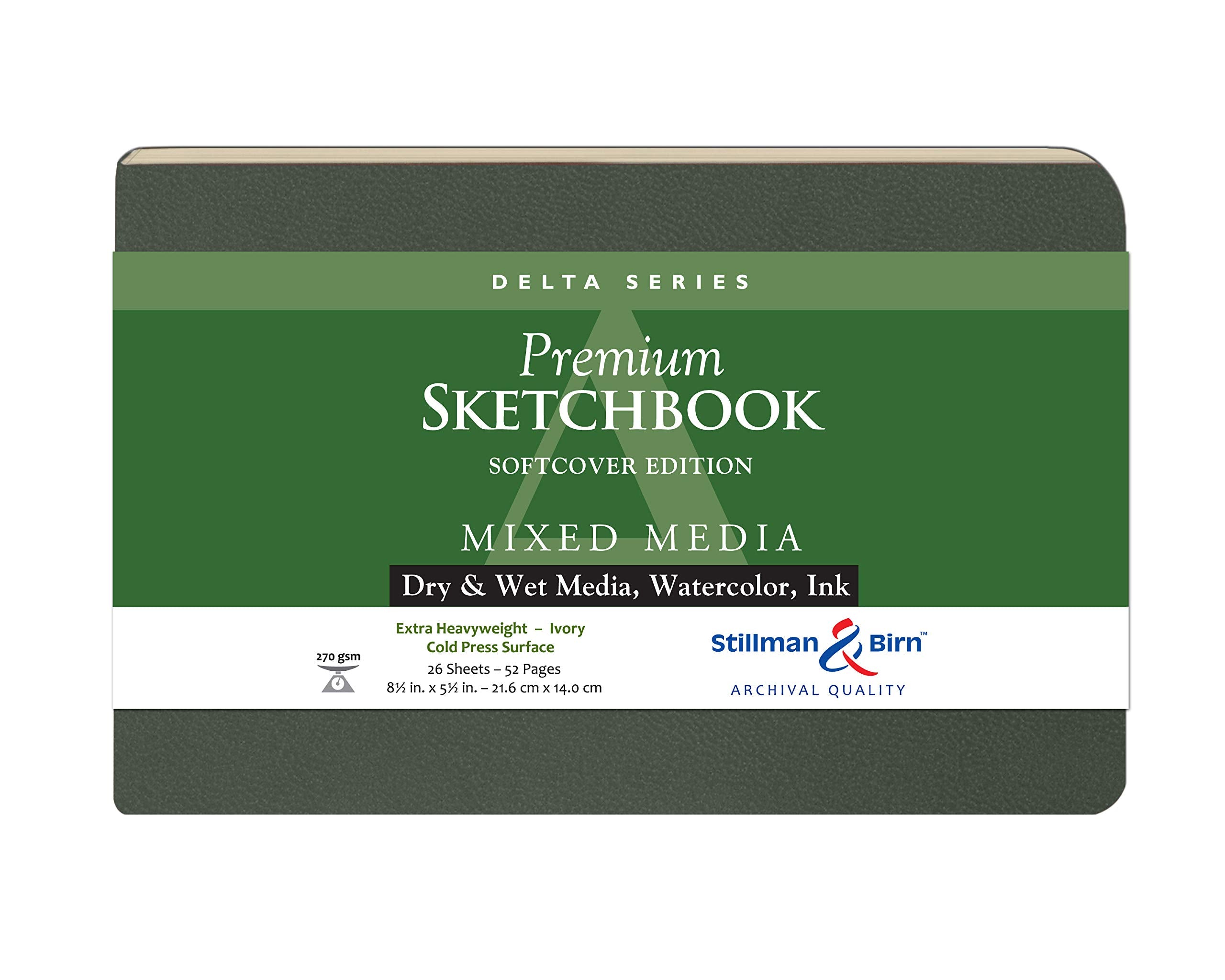 Serie Delta de Stillman & Birn: cuaderno de bocetos de tapa blanda, formato horizontal, 8 x 5, papel marfil de 270 g/m²