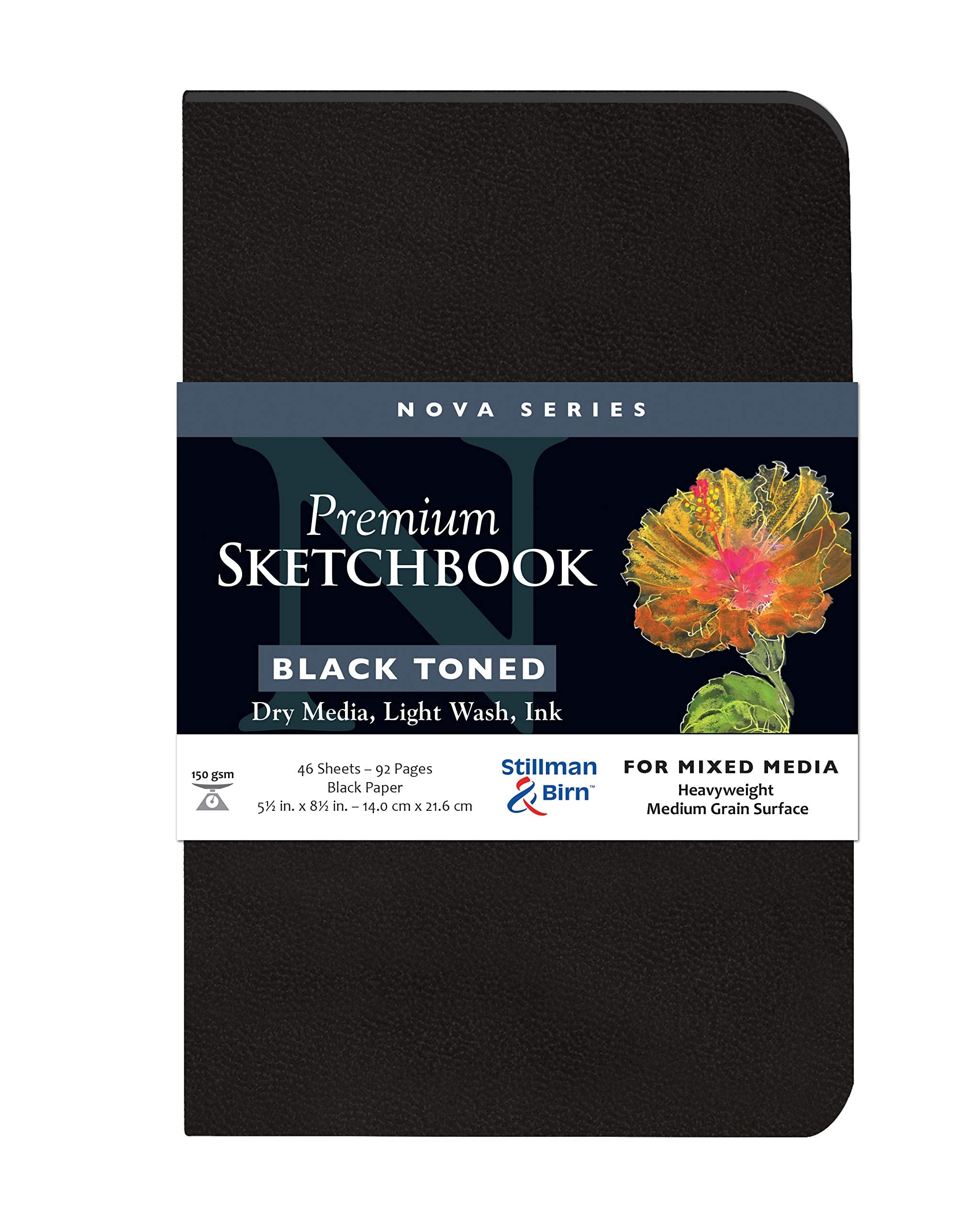 Cuaderno de bocetos de tapa blanda de la serie Nova de Stillman & Birn, tamaño vertical, 5 x 8, papel negro de 150 g/m²