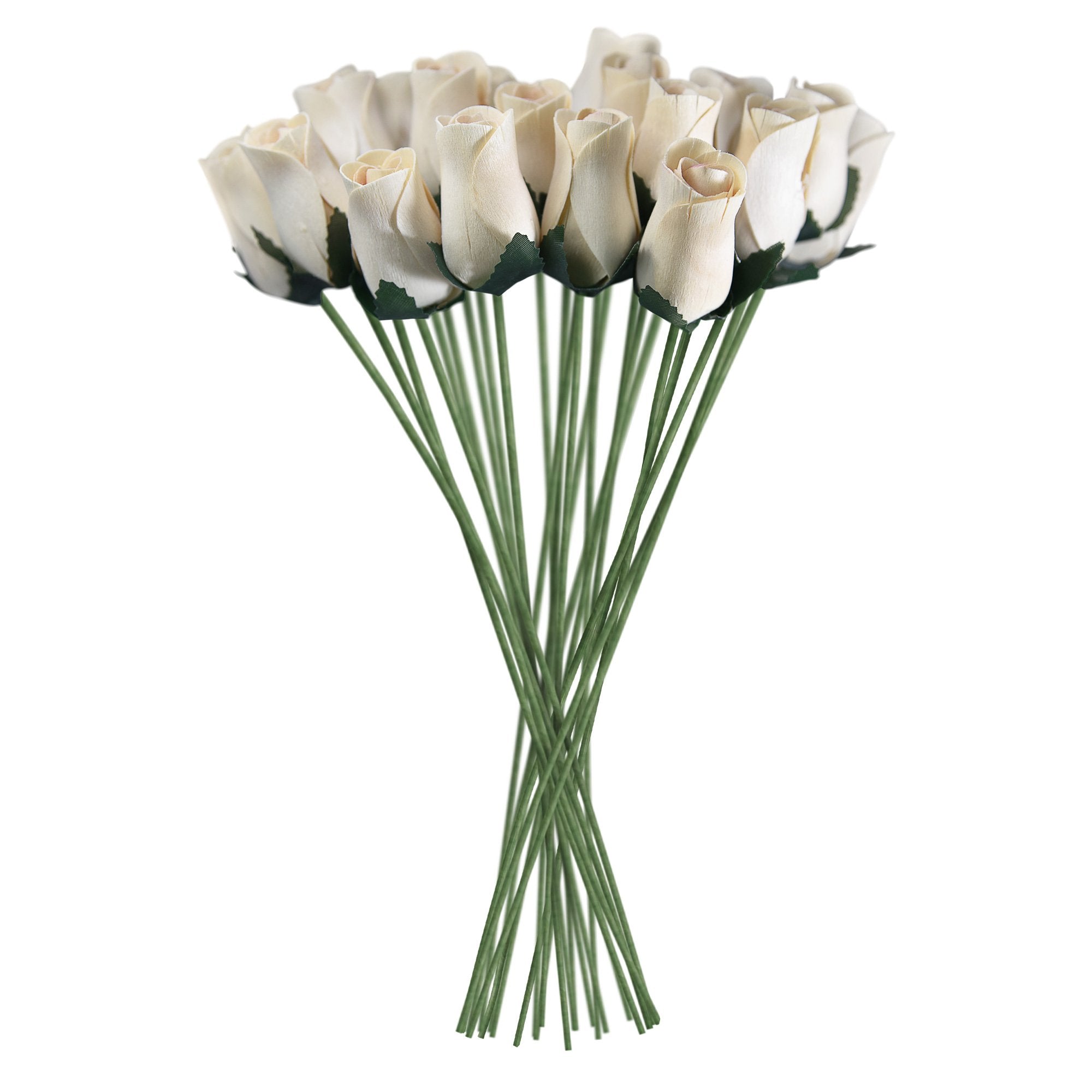 Rosas de madera realistas blancas, 32 unidades