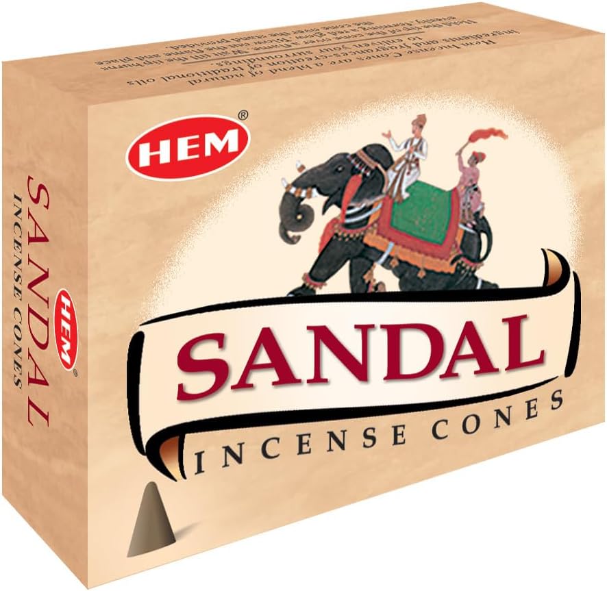 Hem Sandal (Sandalwood) Incense Cones - Case of 12 Boxes, 10 Cones Each (120 Cones)