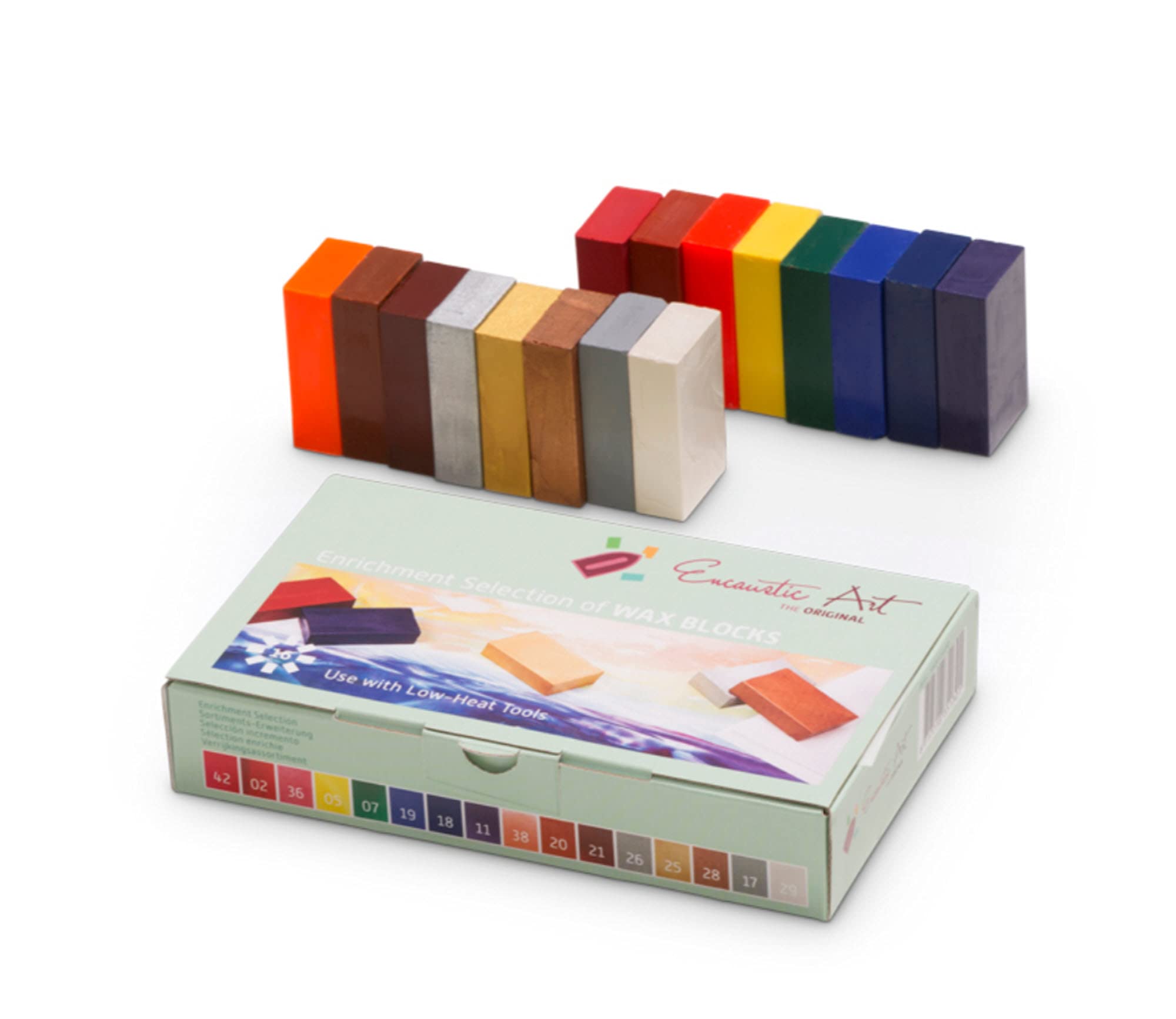 Arte encáustico original - SELECCIÓN DE ENRIQUECIMIENTO Juego de 16 colores en bloque de cera encáustica - Cera de abejas para suministros de arte encáustico - No tóxico, hecho a mano en Alemania