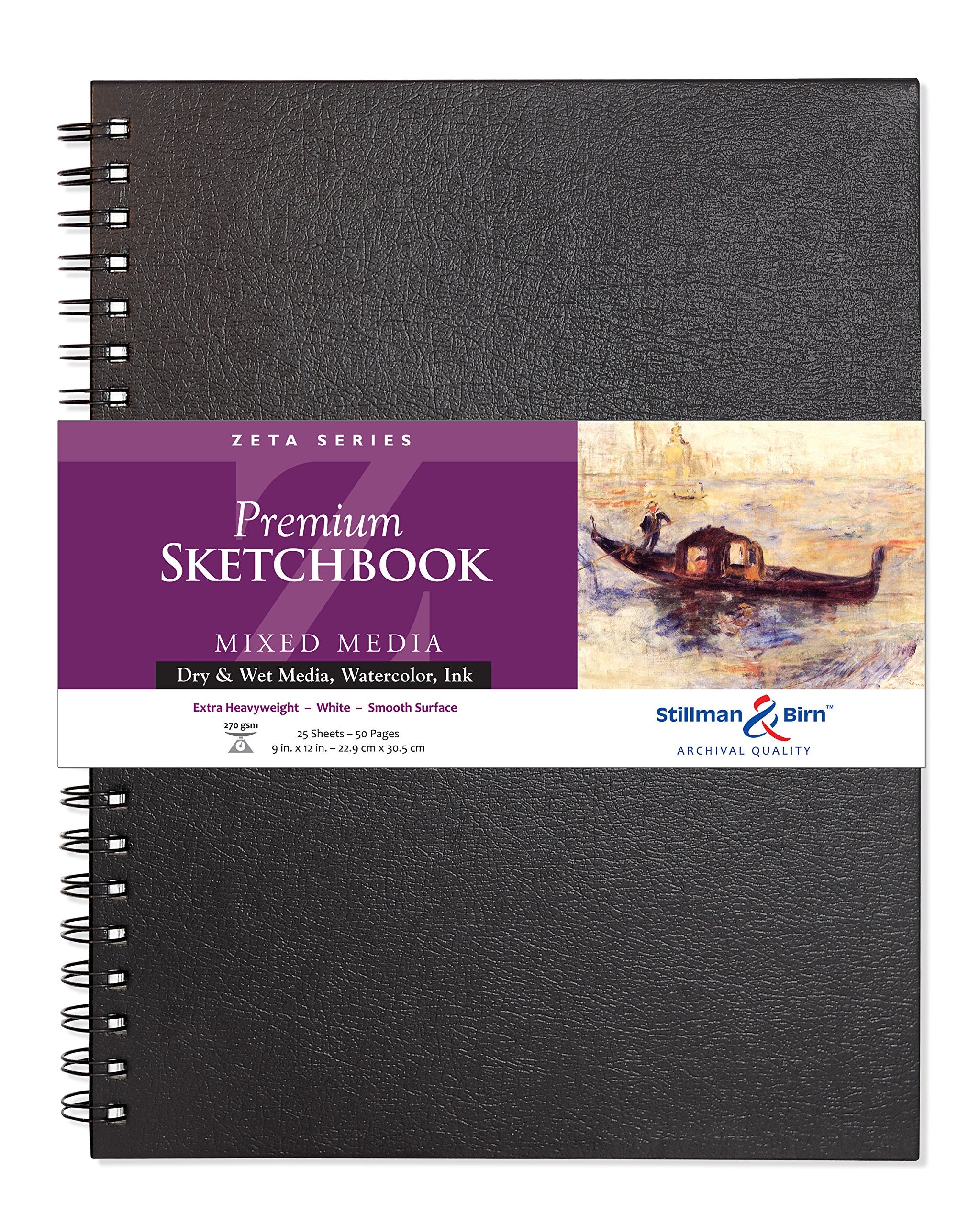 Cuaderno de bocetos de espiral Stillman & Birn Zeta Series, encuadernado en espiral, formato vertical, 9 x 12, papel blanco de 270 g/m²