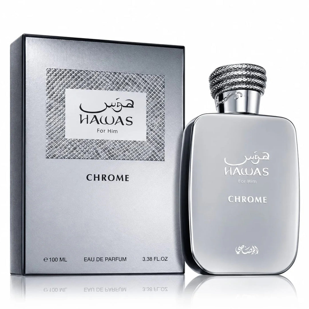 Rasasi Hawas Chrome Eau de Parfum, 3.38 Oz (100ml)