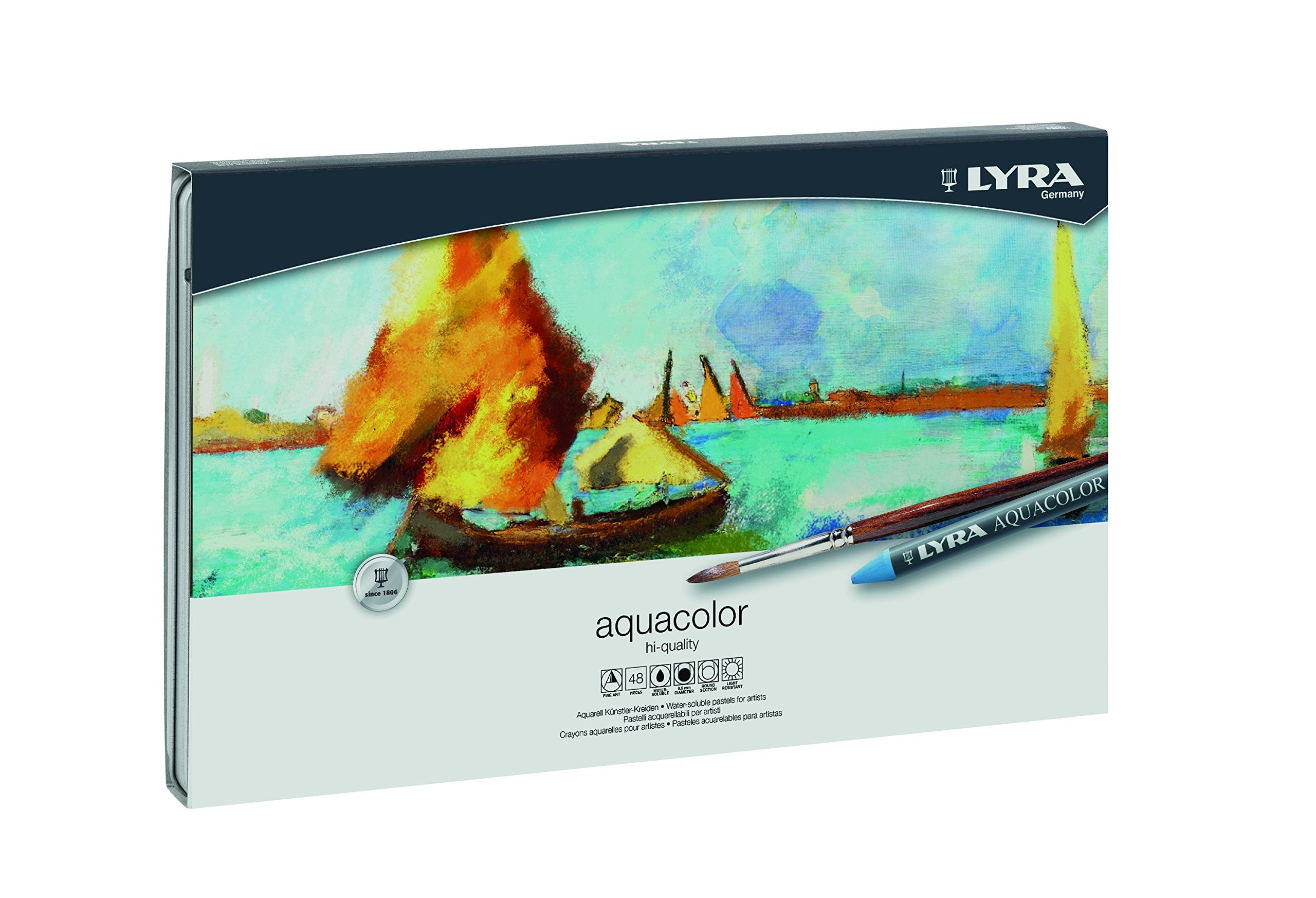 Crayons de cire Lyra Aquacolor - 48 crayons solubles dans l'eau pour artistes professionnels et étudiants - Crayons aquarelles hautement pigmentés et résistants à la lumière pour le dessin, la création de dégradés, de lavis et plus encore