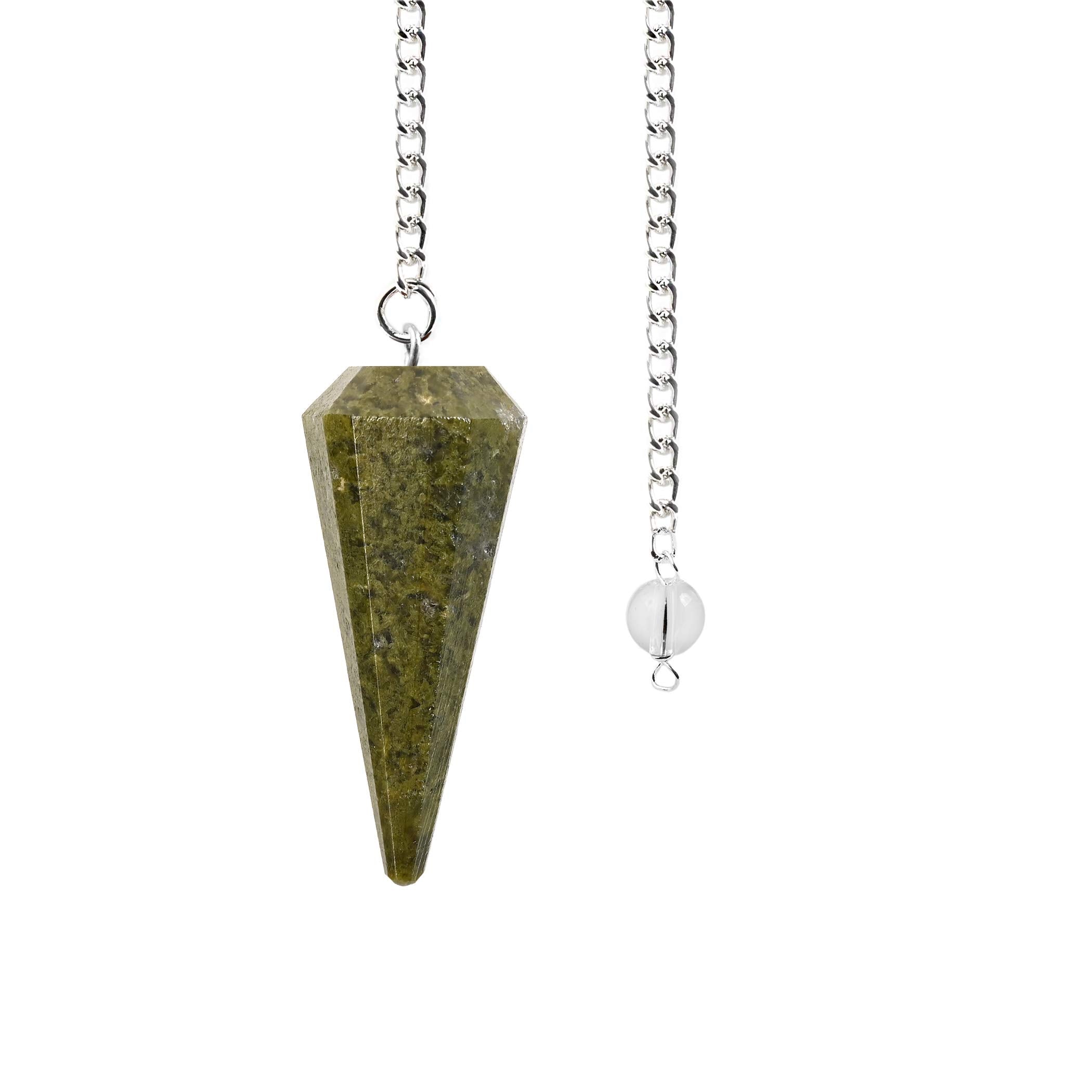 Péndulo de piedra preciosa de cristal de jaspe de hierba natural, color verde, punta hexagonal, radiestesia, adivinación, carga de Reiki, curación de chakras