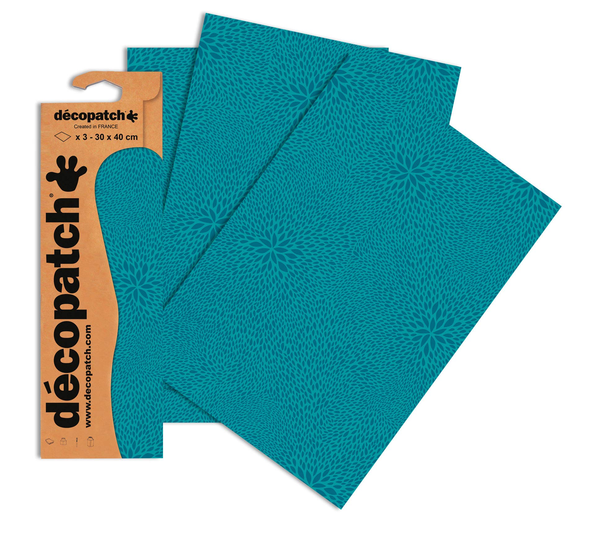 Decopatch Papers - Pack of 3 sheets - 11 3/4 x 15 3/4 - Turquoise Sunburst