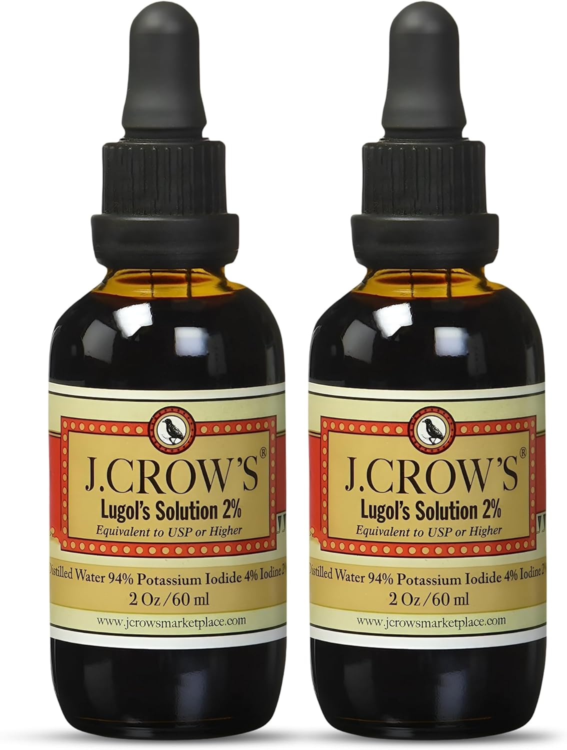 J.CROW'S Lugol's Solution of Iodine 2% 2 oz (2 Bottles)