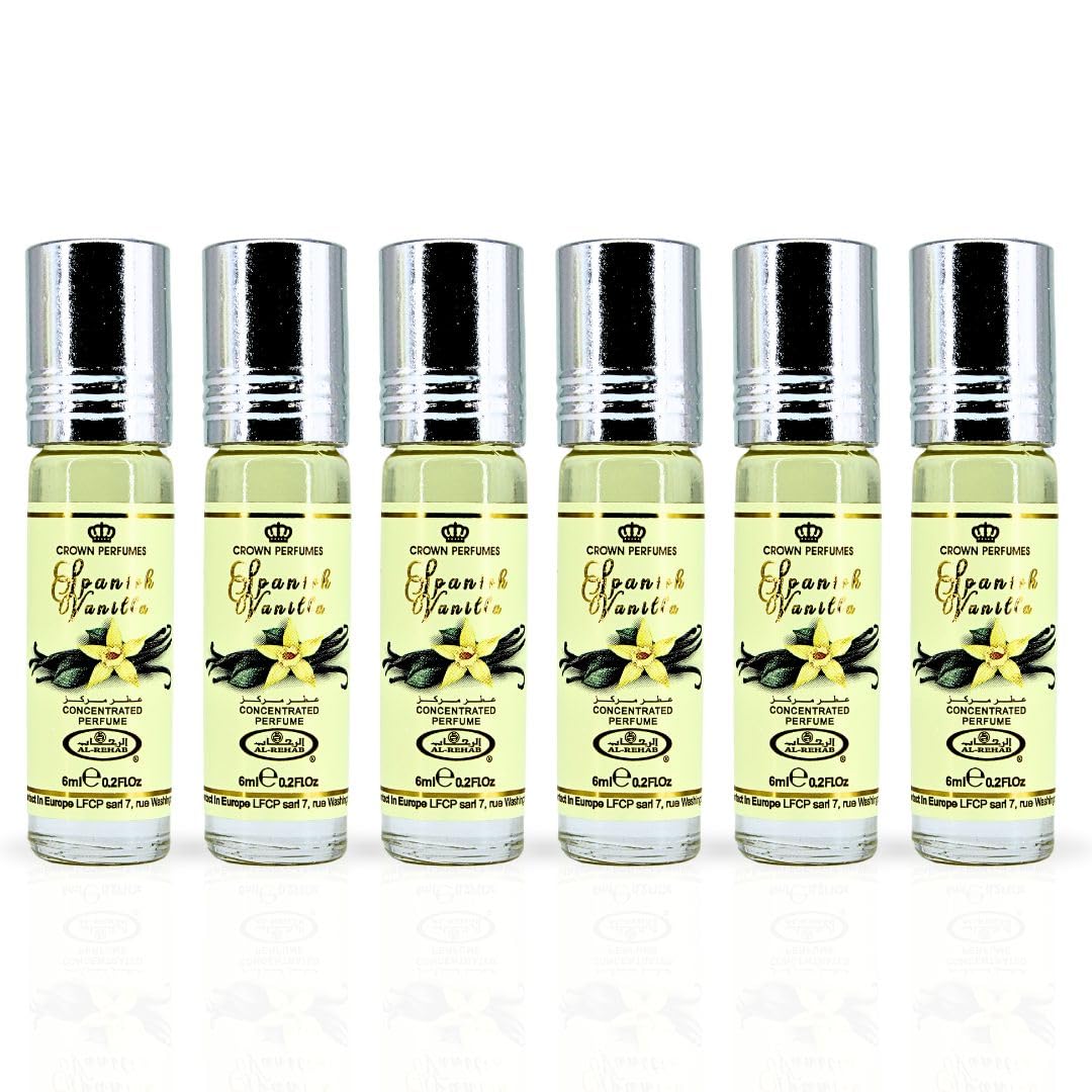 Al Rehab Spanish Vanilla Roll-on Perfume Oil for Unisex, 0.2 Oz (6 ml) - Pack of 6