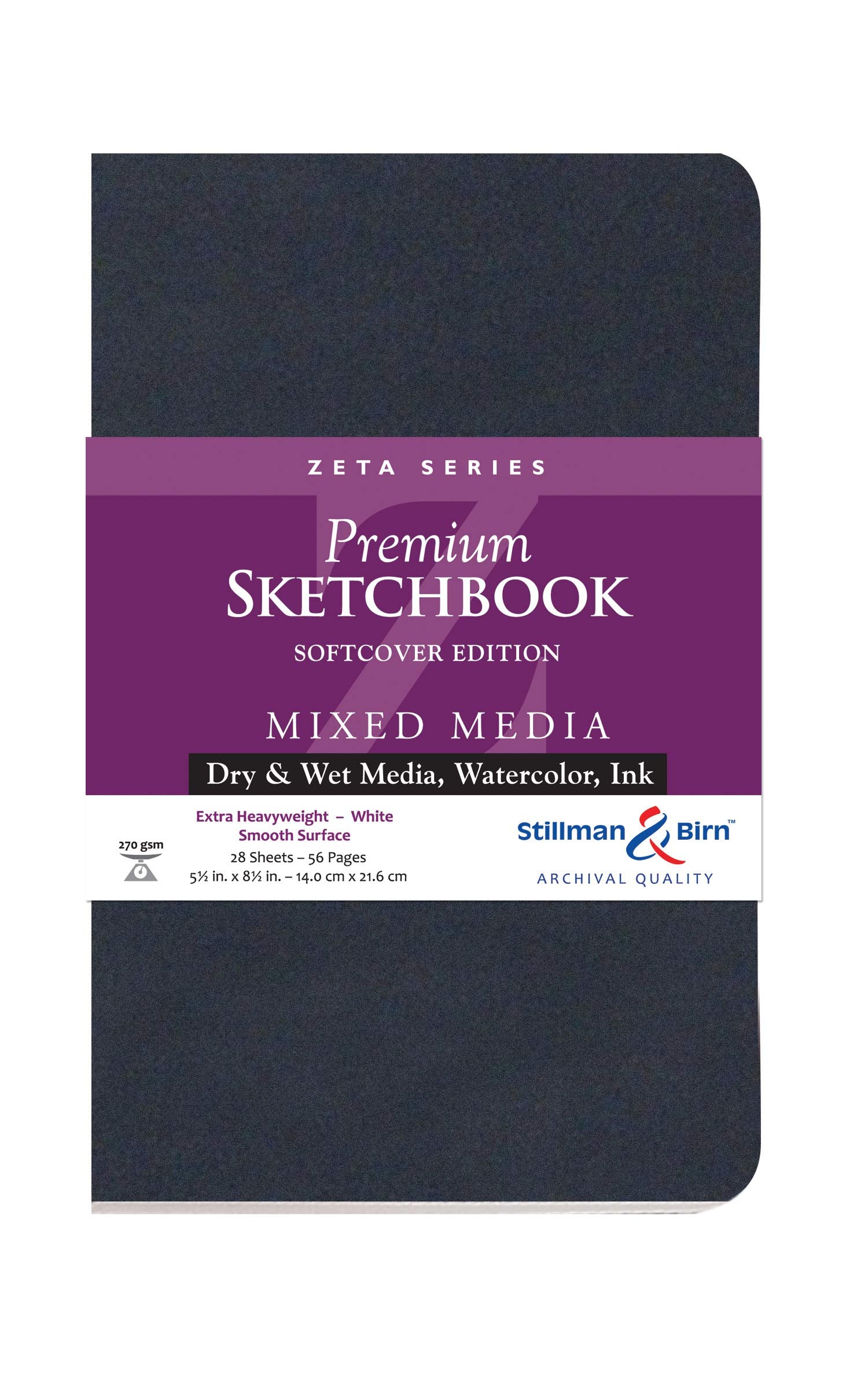 Serie Zeta de Stillman & Birn: cuaderno de bocetos de tapa blanda, vertical, 5 x 8, papel blanco de 270 g/m²