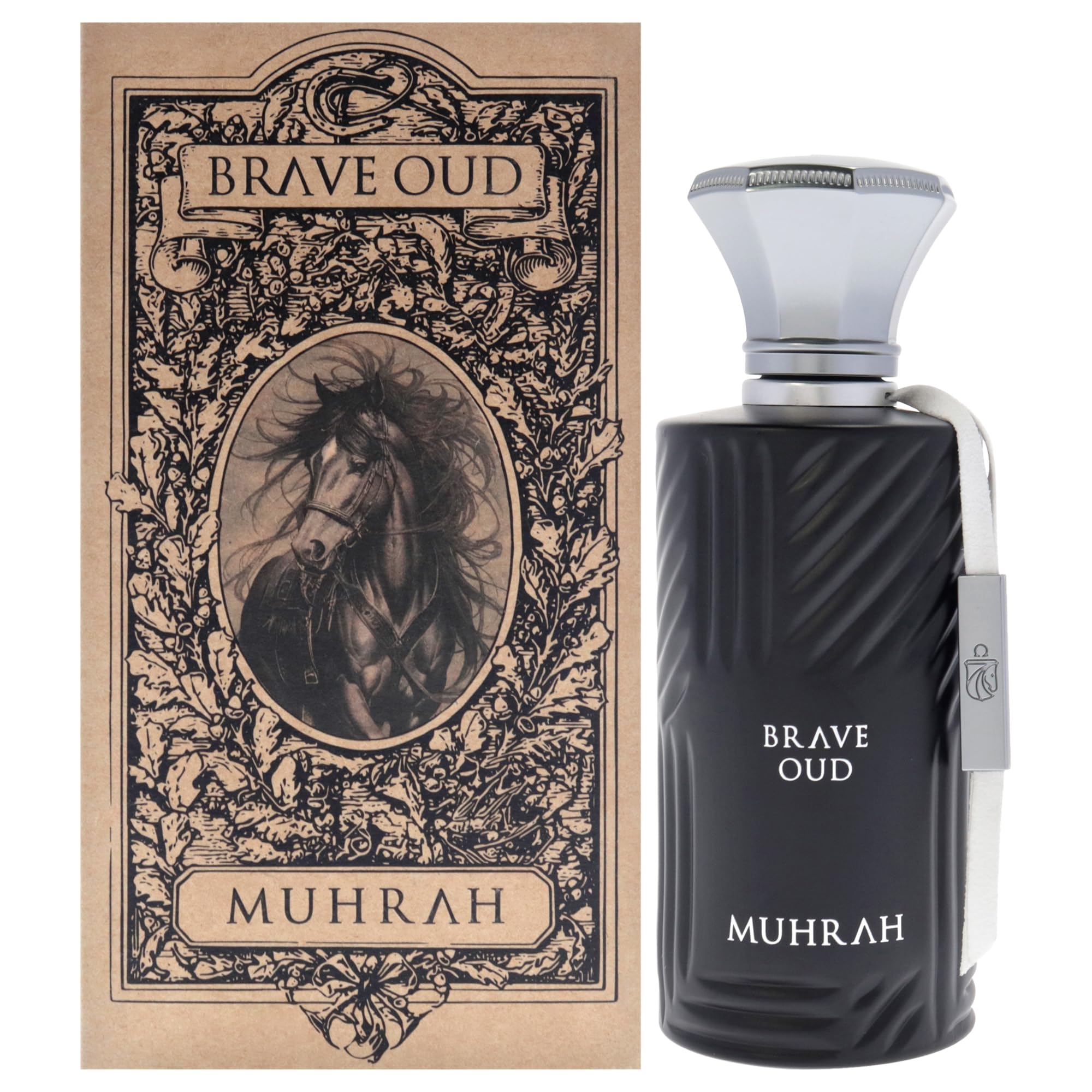 Muhrah Brave Oud Eau de Parfum for Men, Oriental Floral Fragrance with Orange Blossom Cinnamon Vanilla Praline and Woods, 3.4 oz Spray