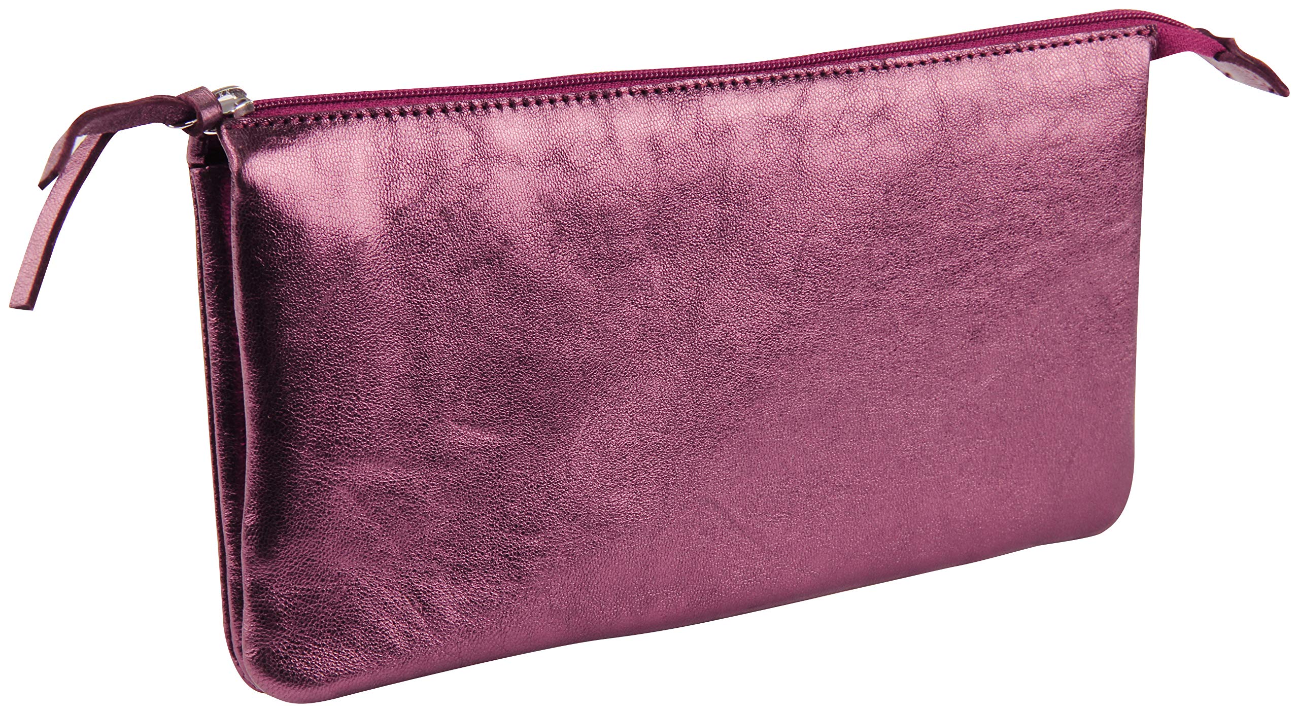 Clairefontaine Cuiris - Cartera de piel plana grande con dos compartimentos, 4 1/3 x 8 2/3, color cereza