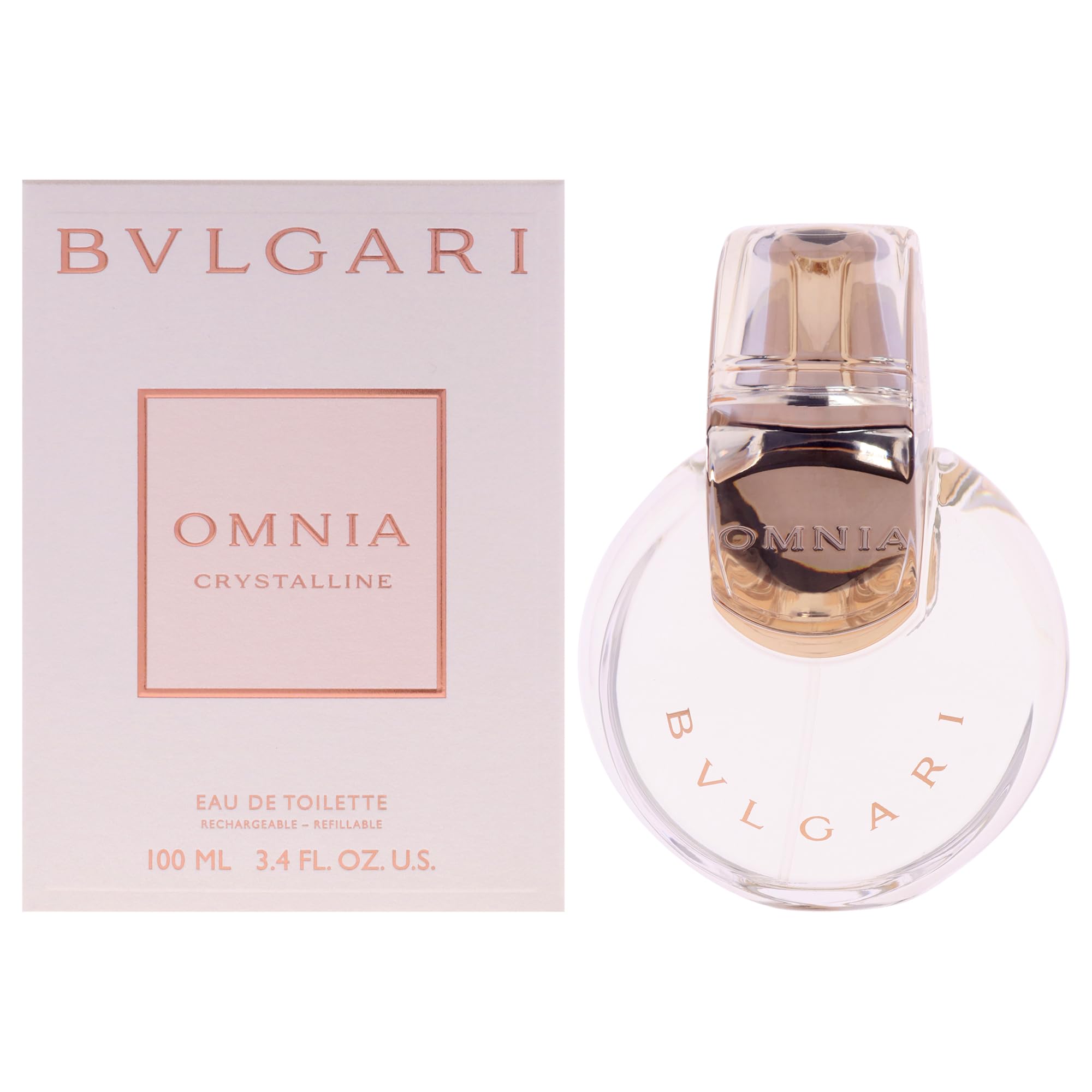 Bvlgari Omnia Crystalline Eau de Toilette for Women, Fresh Floral Woody Fragrance with Lotus Notes, Refillable Luxury Scent, 3.4 oz Spray