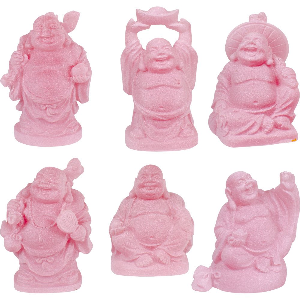 Figuras de Buda de poliresina de color rosa (juego de 6)