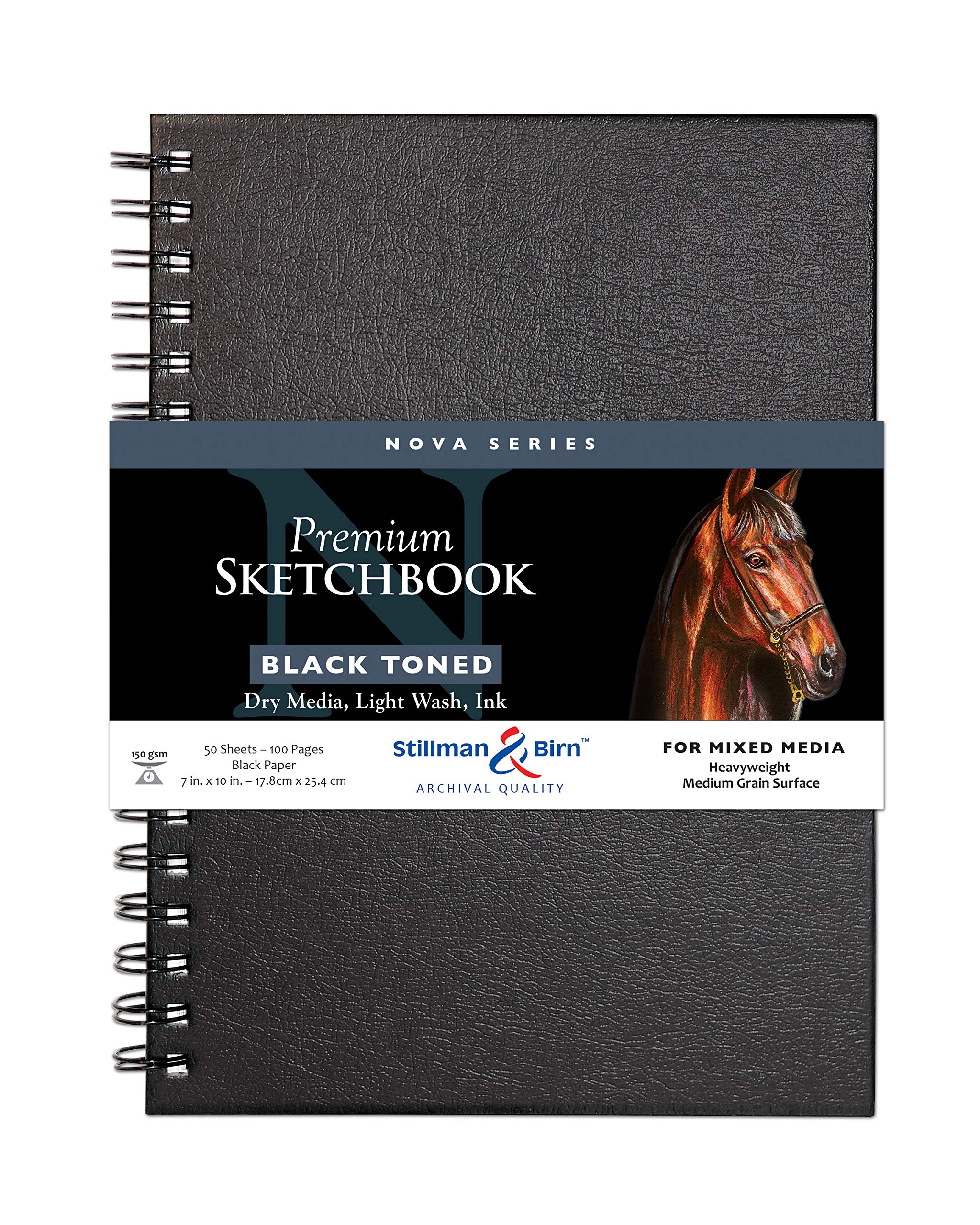 Serie Nova de Stillman & Birn: cuaderno de bocetos encuadernado con alambre, vertical, 7 x 10, papel negro de 150 g/m²