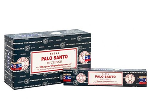 Varillas de incienso Satya Nag Champa Palo Santo, 12 paquetes x 15 gramos (1)