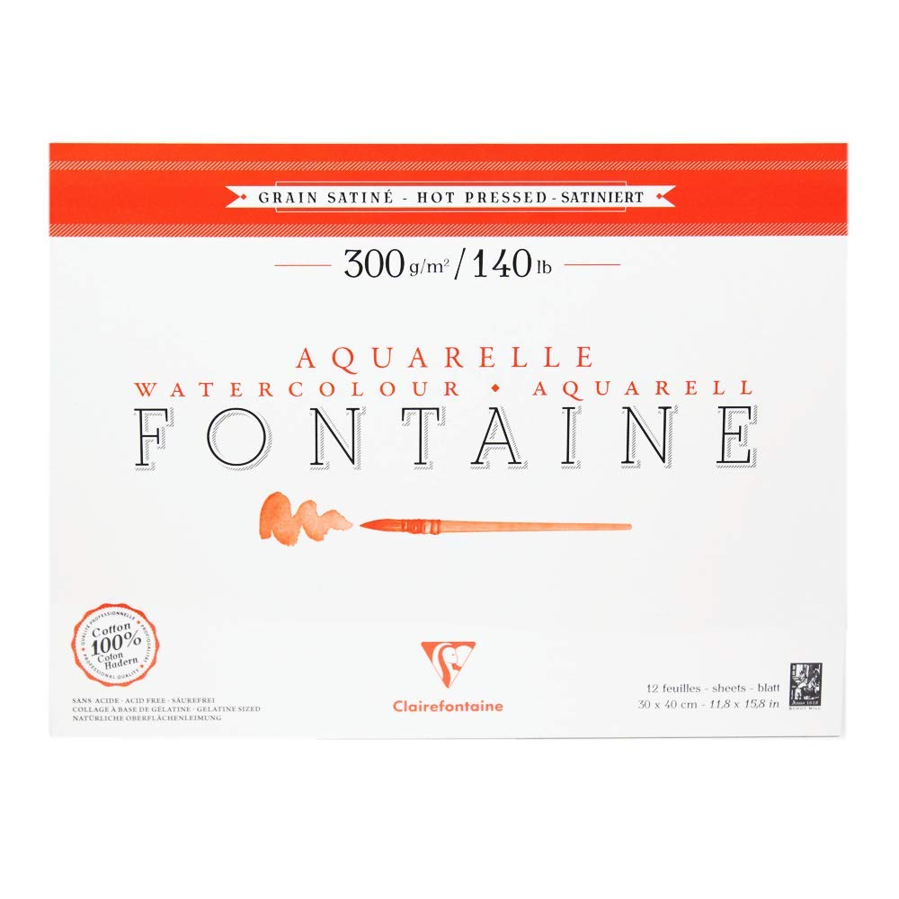 Acuarela Fontaine de Clairefontaine, prensada en caliente, bloc de 12 hojas, 11 7/8 x 15 3/4