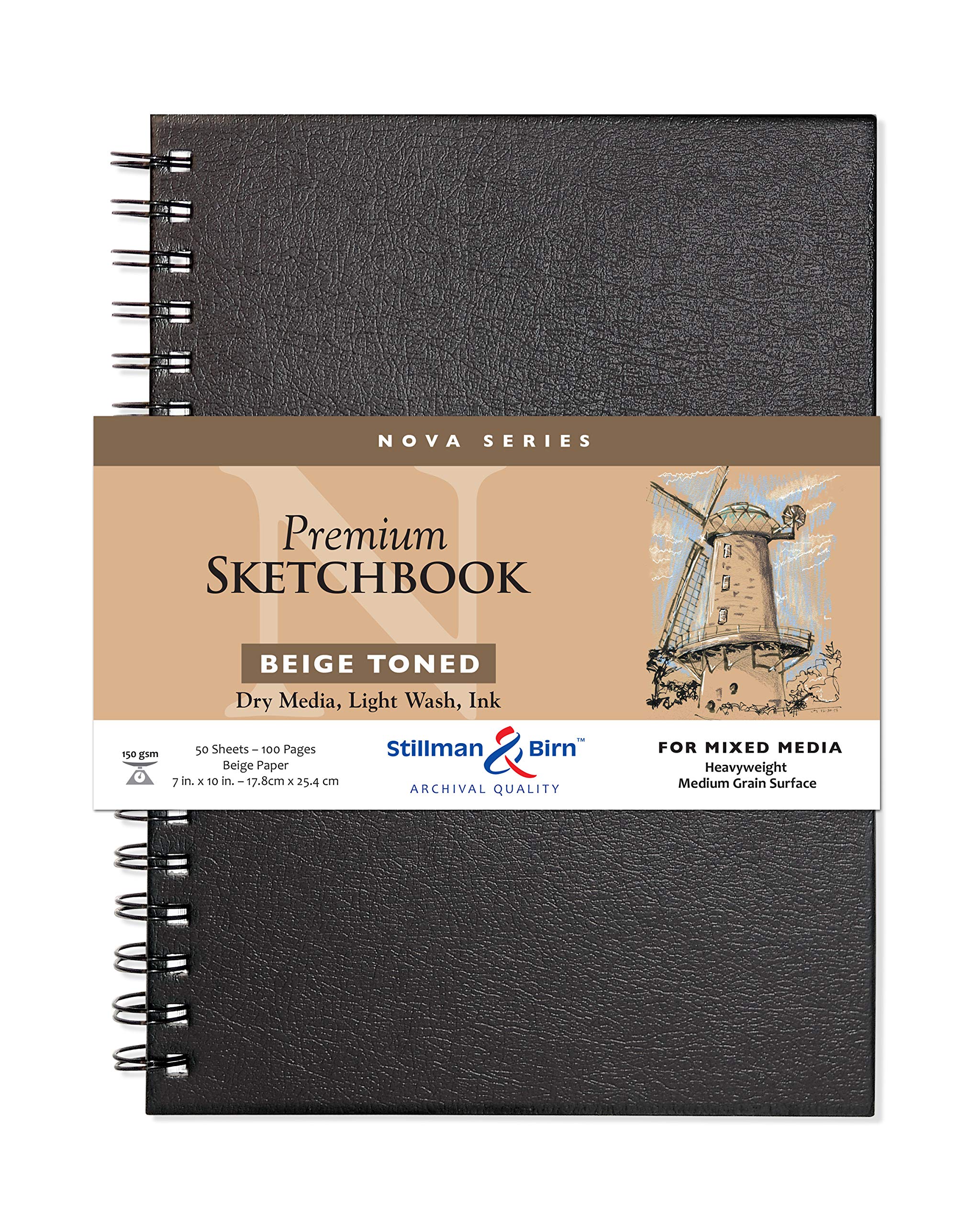 Cuaderno de bocetos de espiral de la serie Nova de Stillman & Birn, formato vertical, 7 x 10, papel beige de 150 g/m²