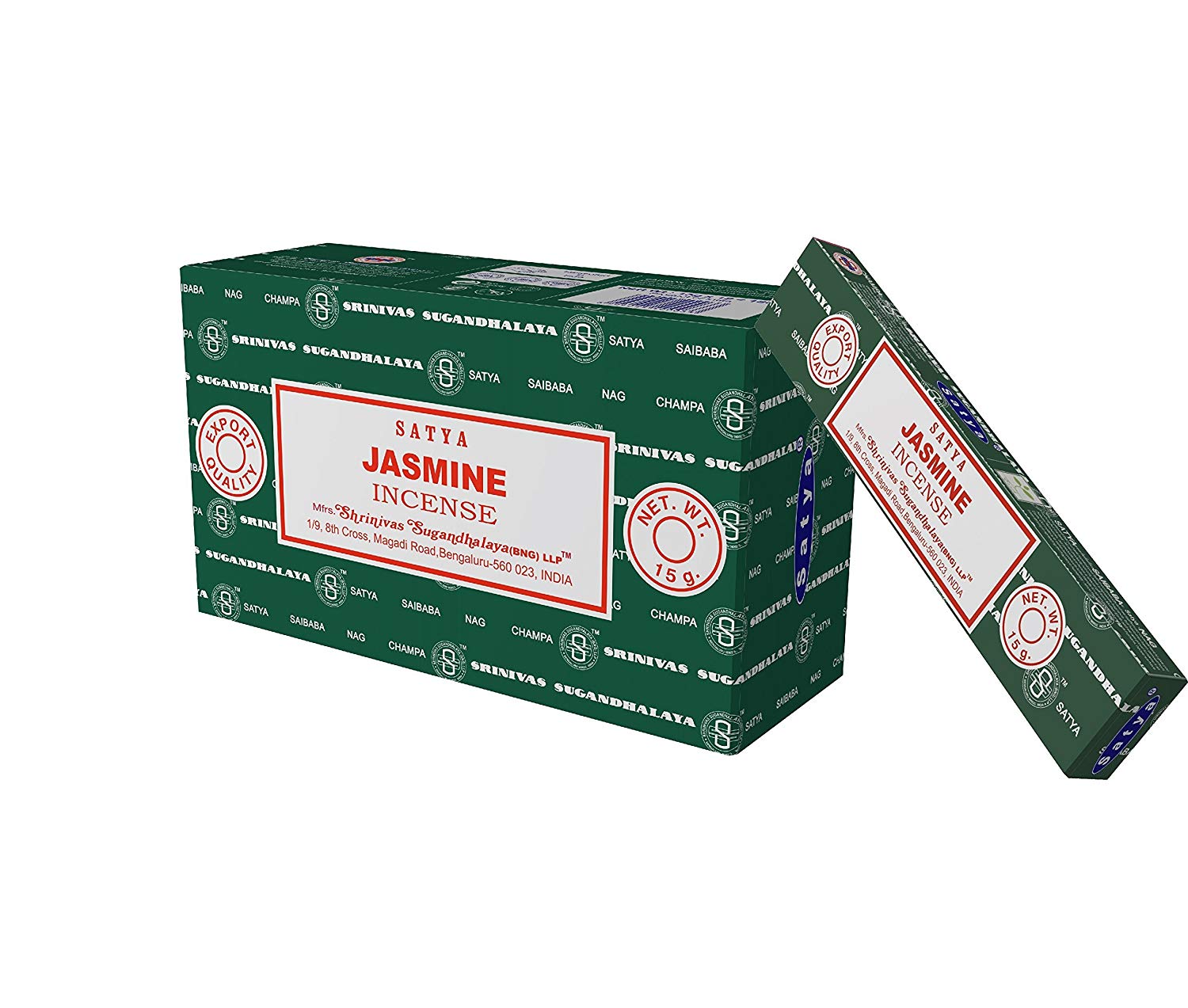 Encens au jasmin Satya, 180 grammes (12 boîtes de 15 grammes)
