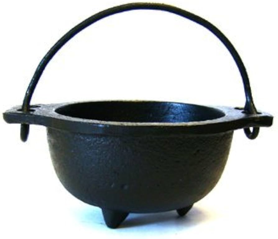 Caldero de hierro fundido New Age para purificar, quemar incienso y para usos rituales (5" de profundidad y 3" de alto)