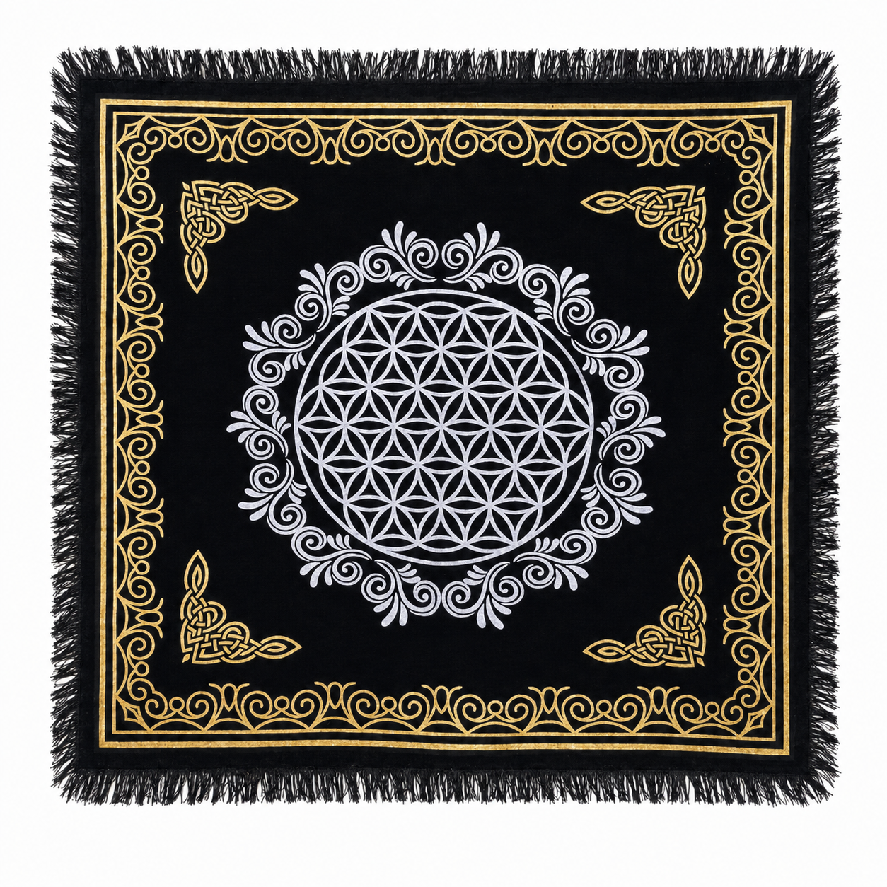 Mantel de altar con diseño de flores de la vida, 18 x 18 cm, 100 % algodón