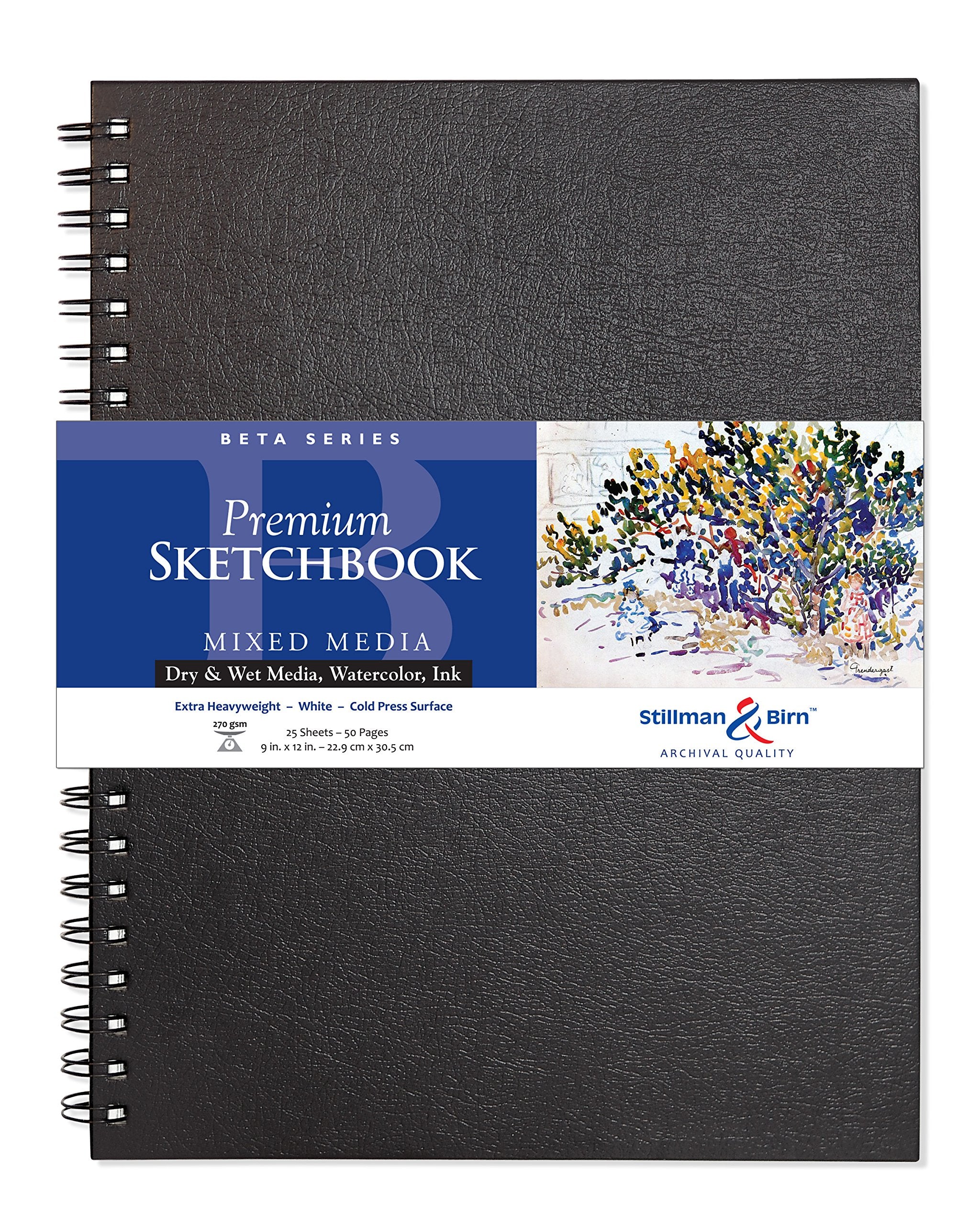 Cuaderno de bocetos de espiral de la serie Beta de Stillman & Birn, formato vertical de 9 x 12, papel blanco de 270 g/m²