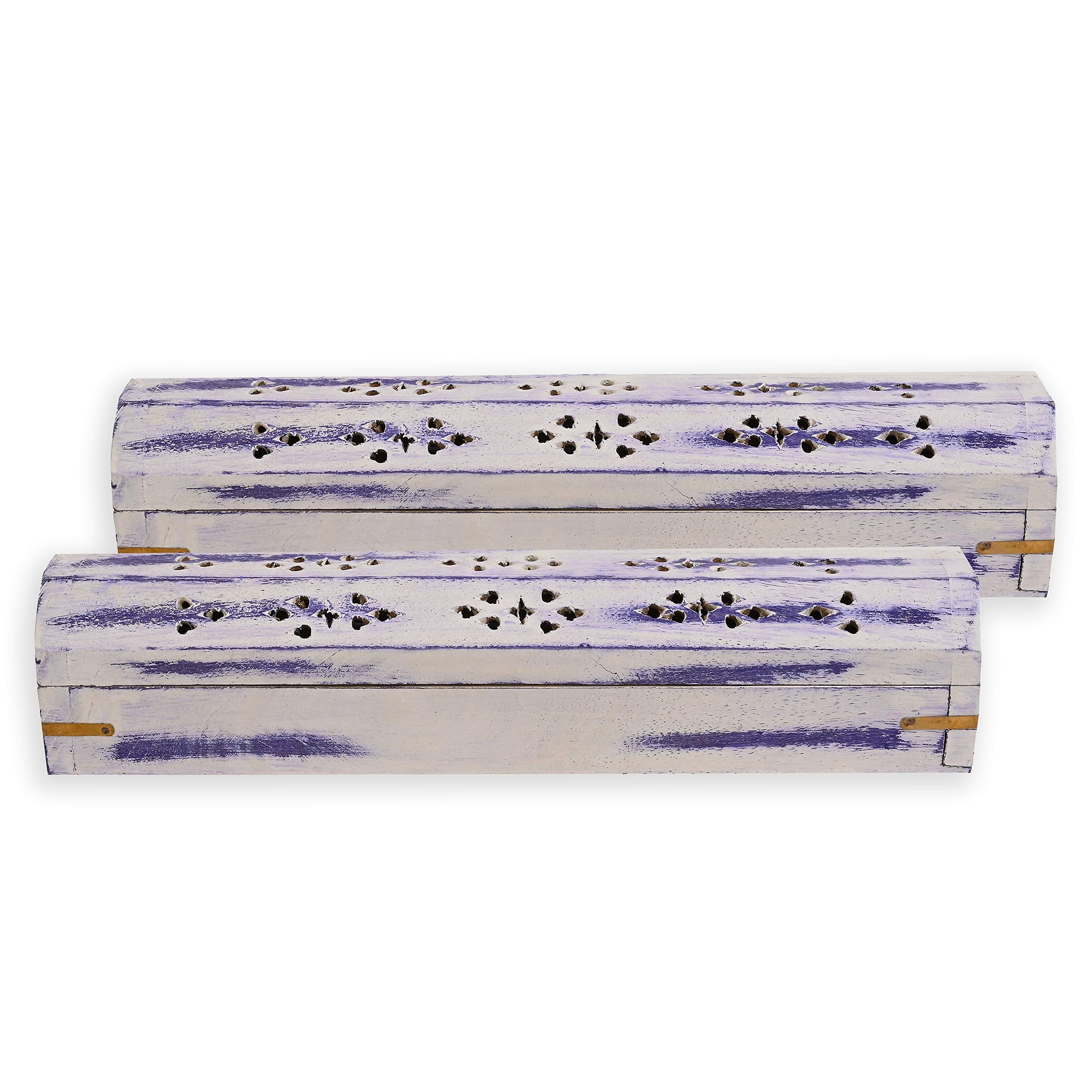 Quemador de incienso de madera lavada en amarillo y negro, paquete de 2, 12" (azul lavado en blanco)