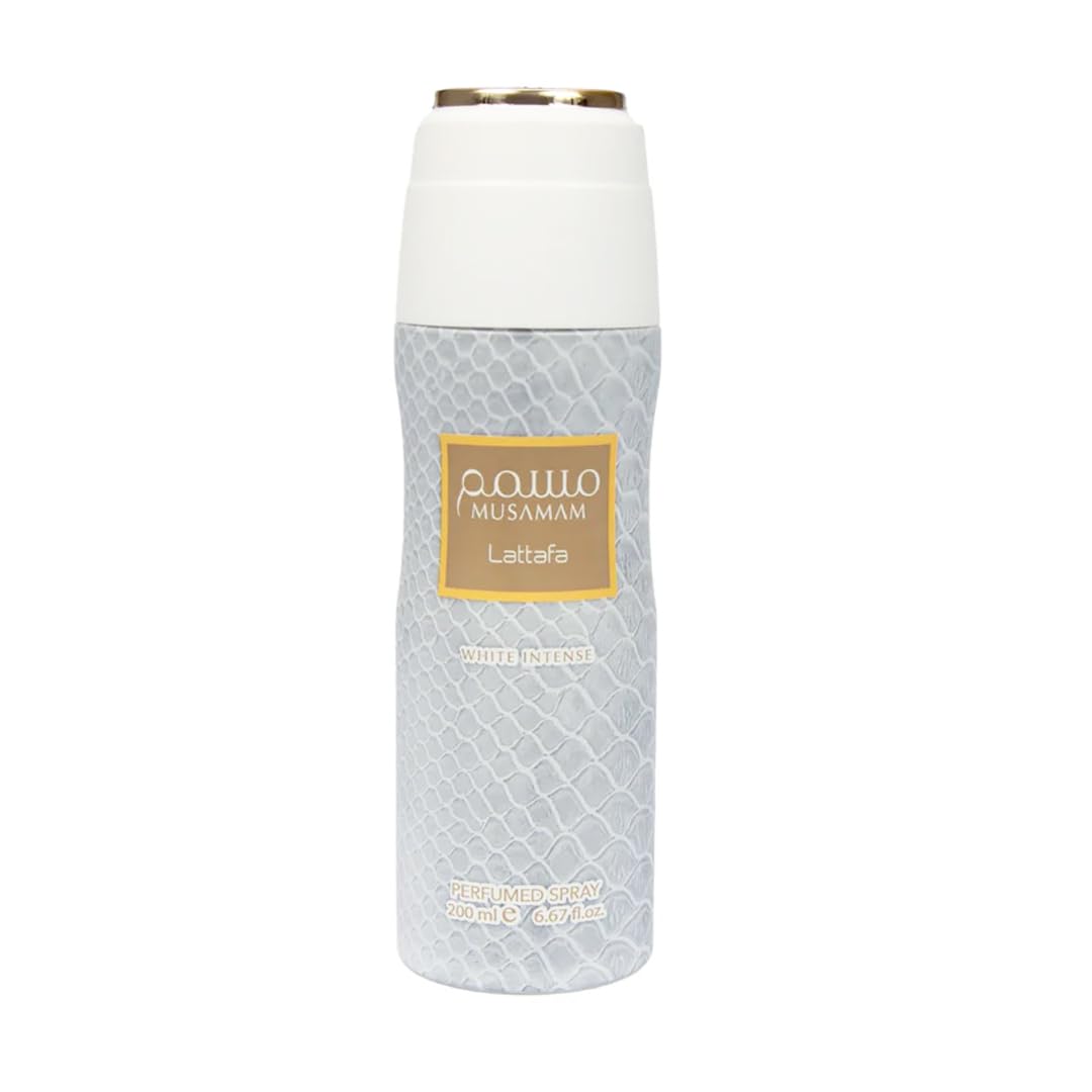 Lattafa Musamam White Intense Unisex Deodorant Spray, Amber Floral, 6.7 oz